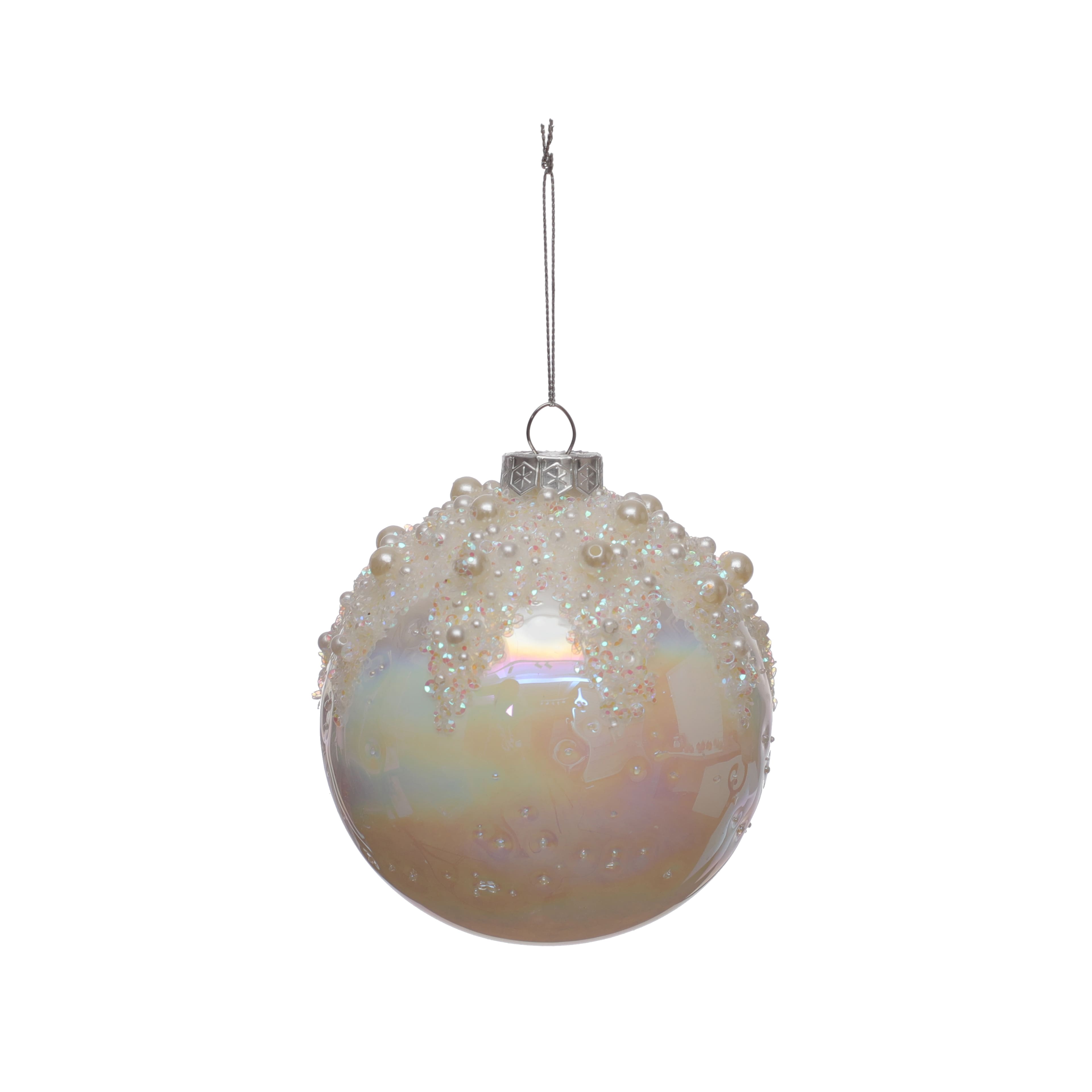 4.75&#x22; Iridescent White Glass Ball Ornament with Pearls by Ashland&#xAE;