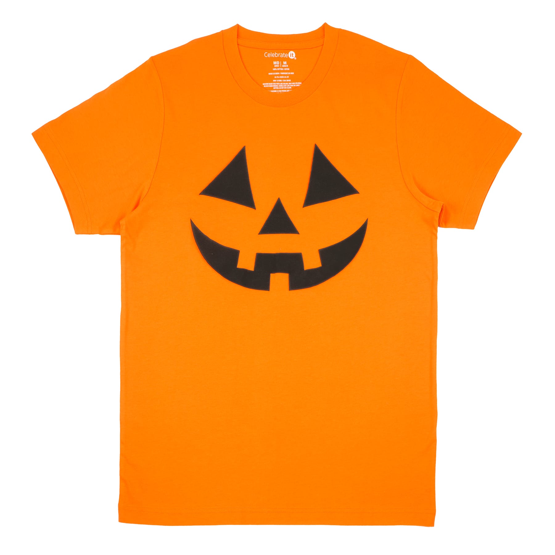 Orange Puff Paint Jack-o&#x27;-Lantern Face Adult Crew Neck T-Shirt by Celebrate It&#x2122;