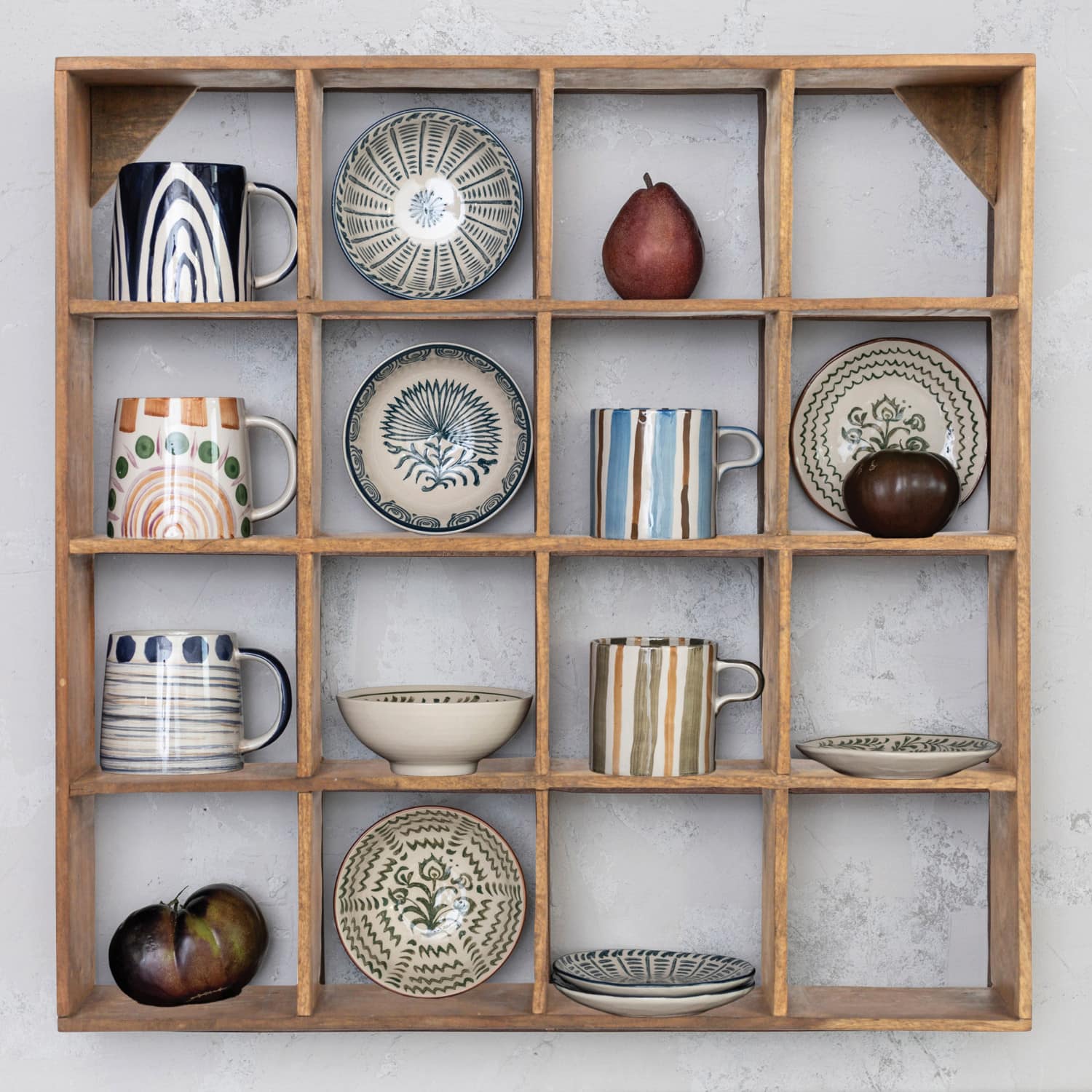 Hello Honey® 28" Square Walnut Finish Reclaimed Wood Shelf with 16 Compartments