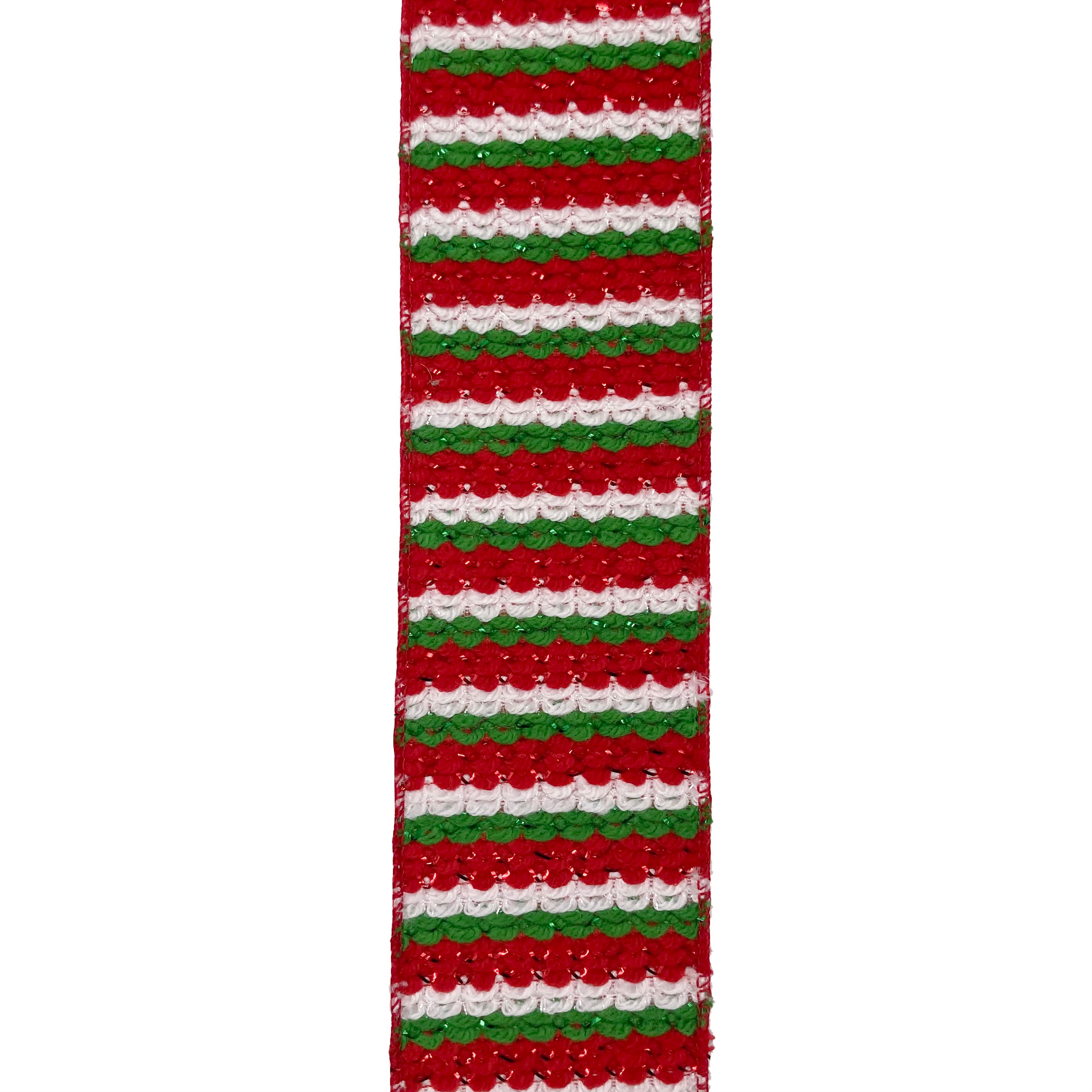 3.5&#x22; x 15ft. Red, White &#x26; Green Woven Wired Striped Ribbon by Celebrate It&#xAE; Christmas