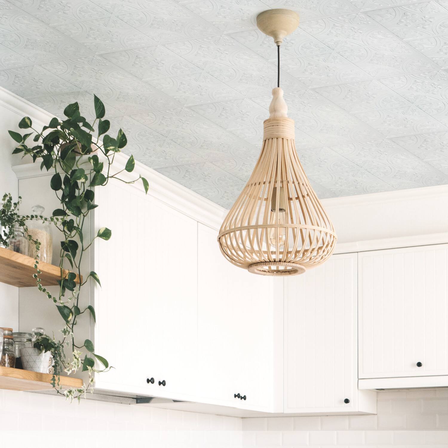 RoomMates Bright White Tin Tile Peel & Stick Backsplash