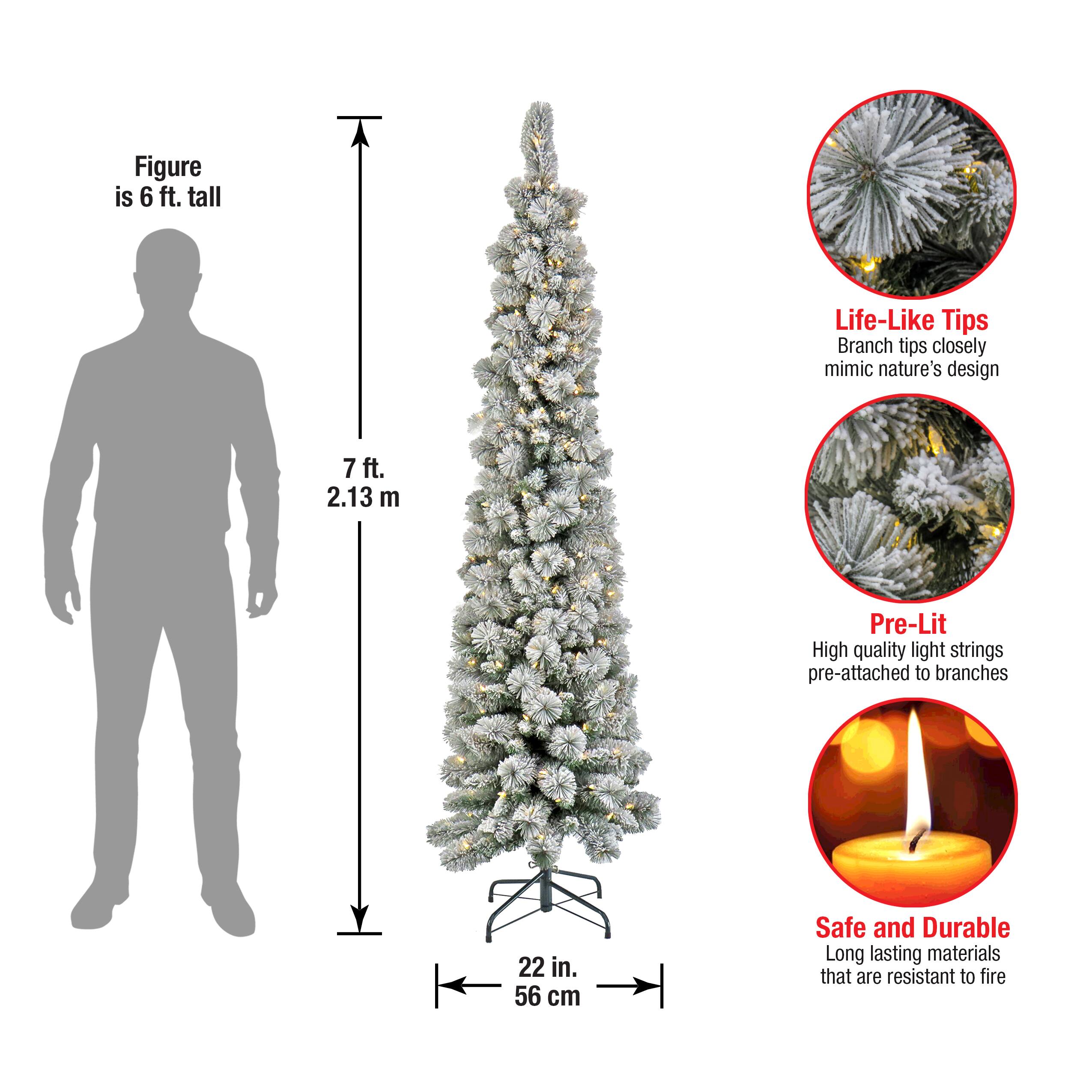 7ft. Pre-Lit Flocked Pencil Methow Artificial Christmas Tree, Clear LED Lights