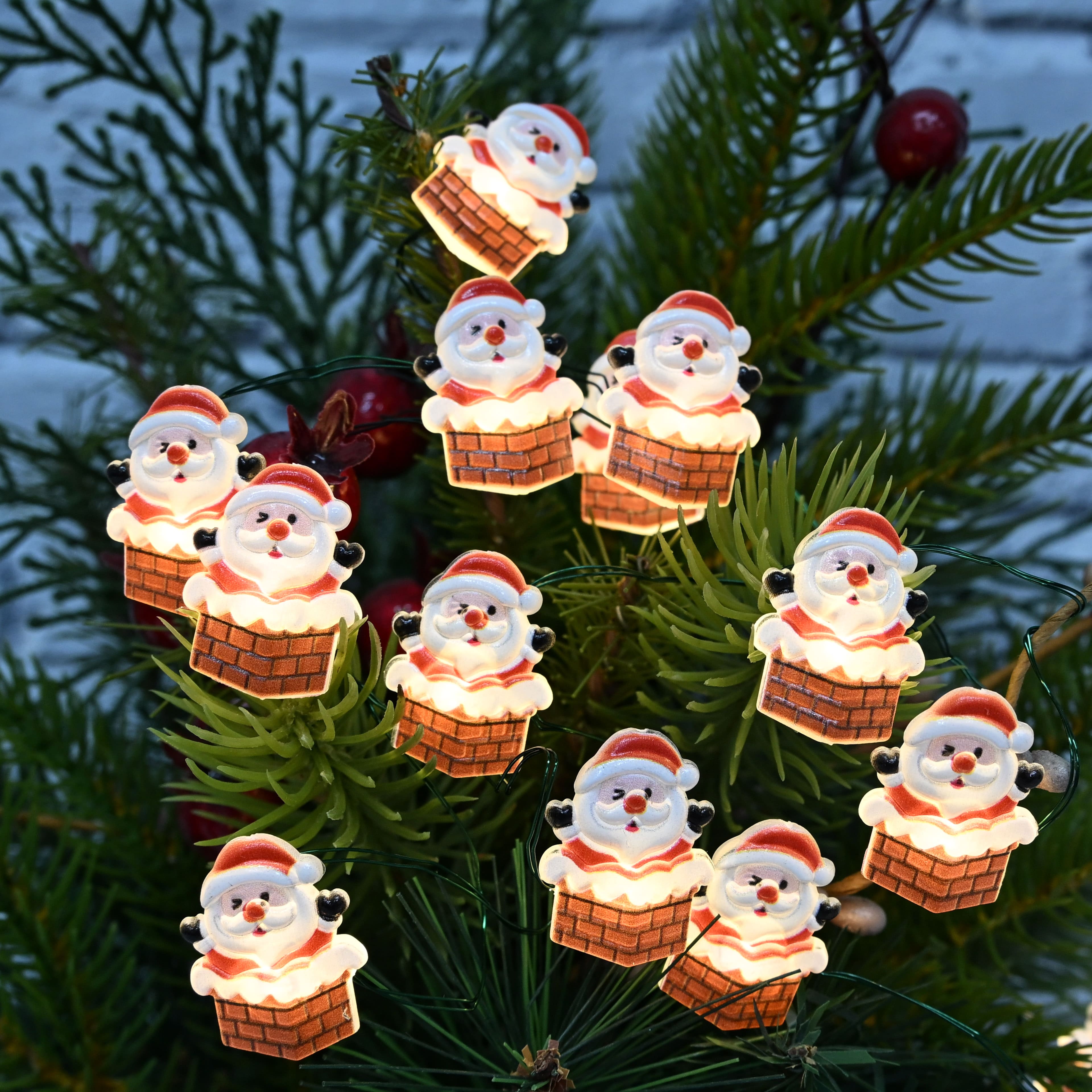 18ct. Warm White LED Santa in Chimney String Lights on Silver Wire by Ashland&#xAE;