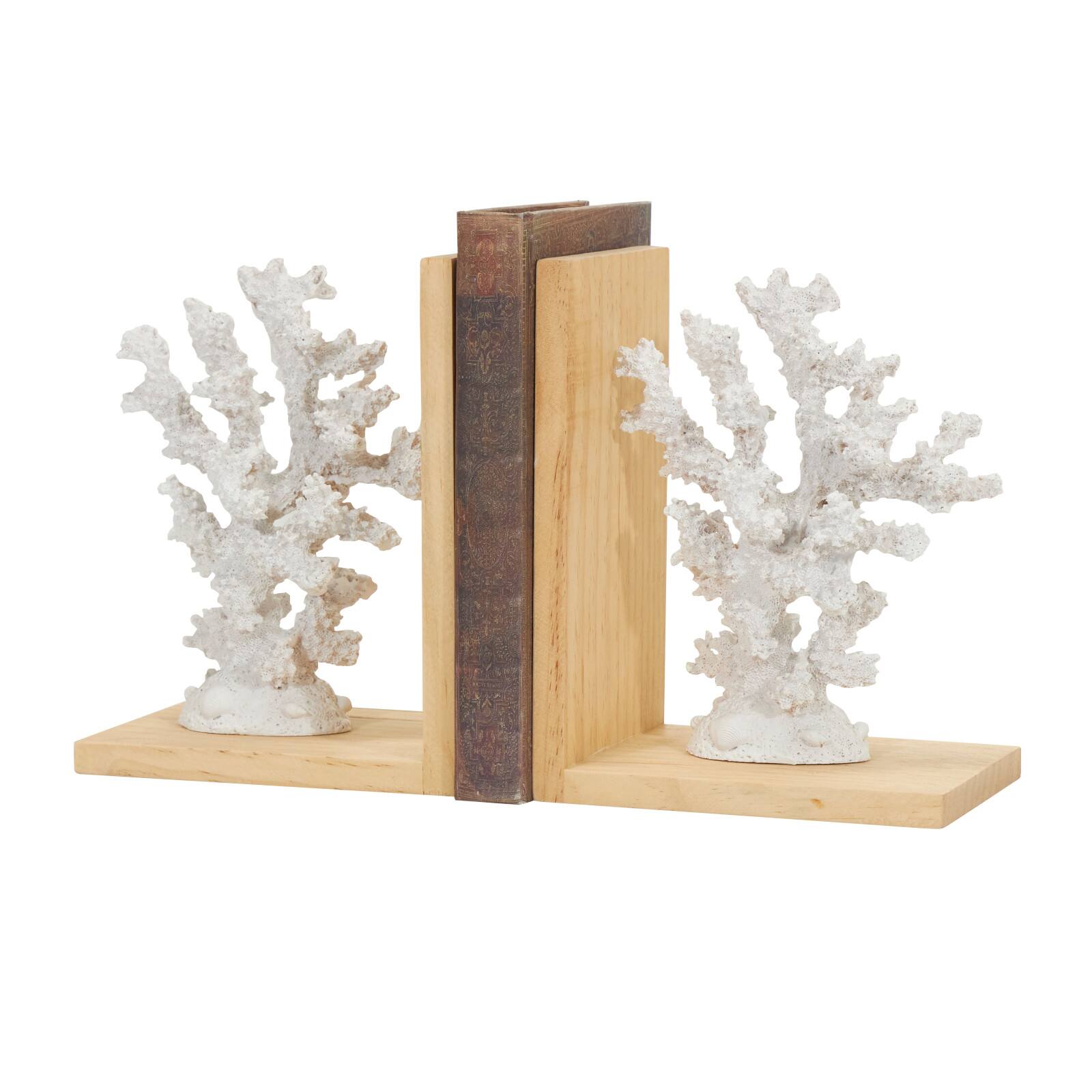 7.75&#x22; White Coral Textured Bookends with Brown L-Shaped Stands Set