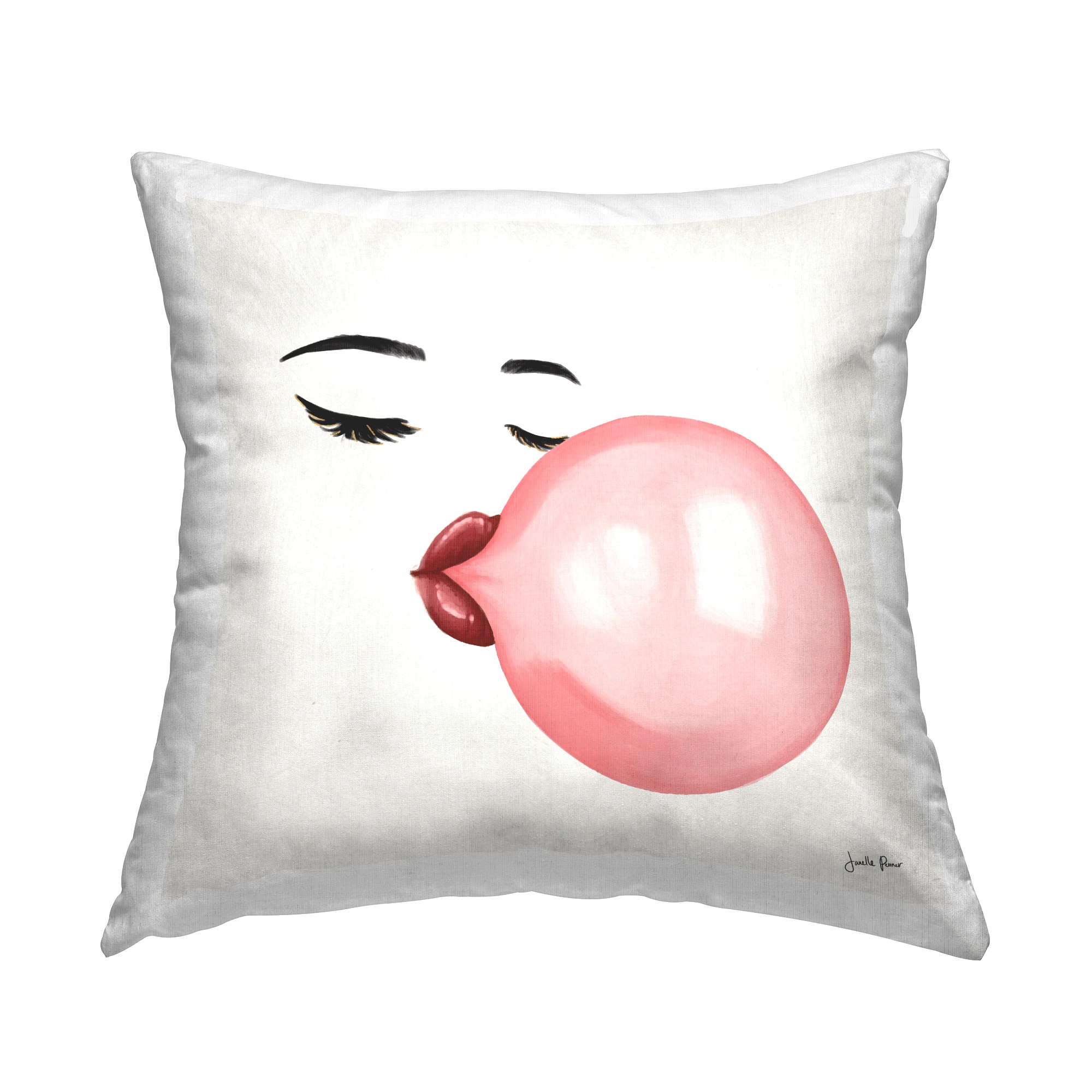 Stupell Industries Glamorous Face Blowing Bubble Gum Bold Lips Throw Pillow 18" x 18"