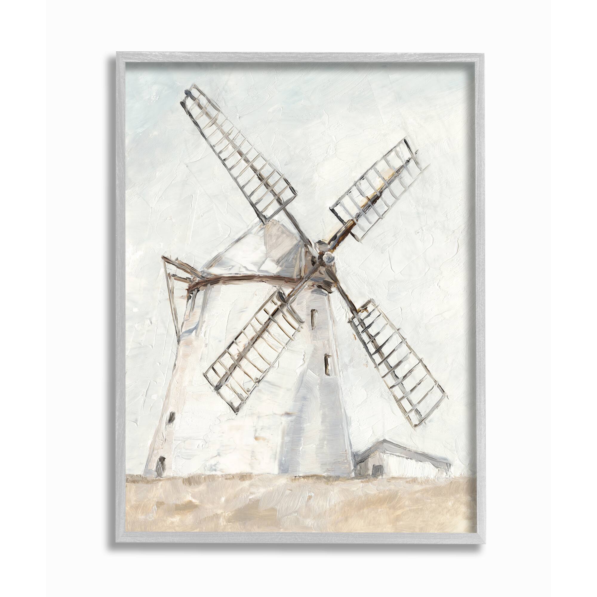 Stupell Industries Windmill Farm Landscape Wall Art Print in Gray Frame