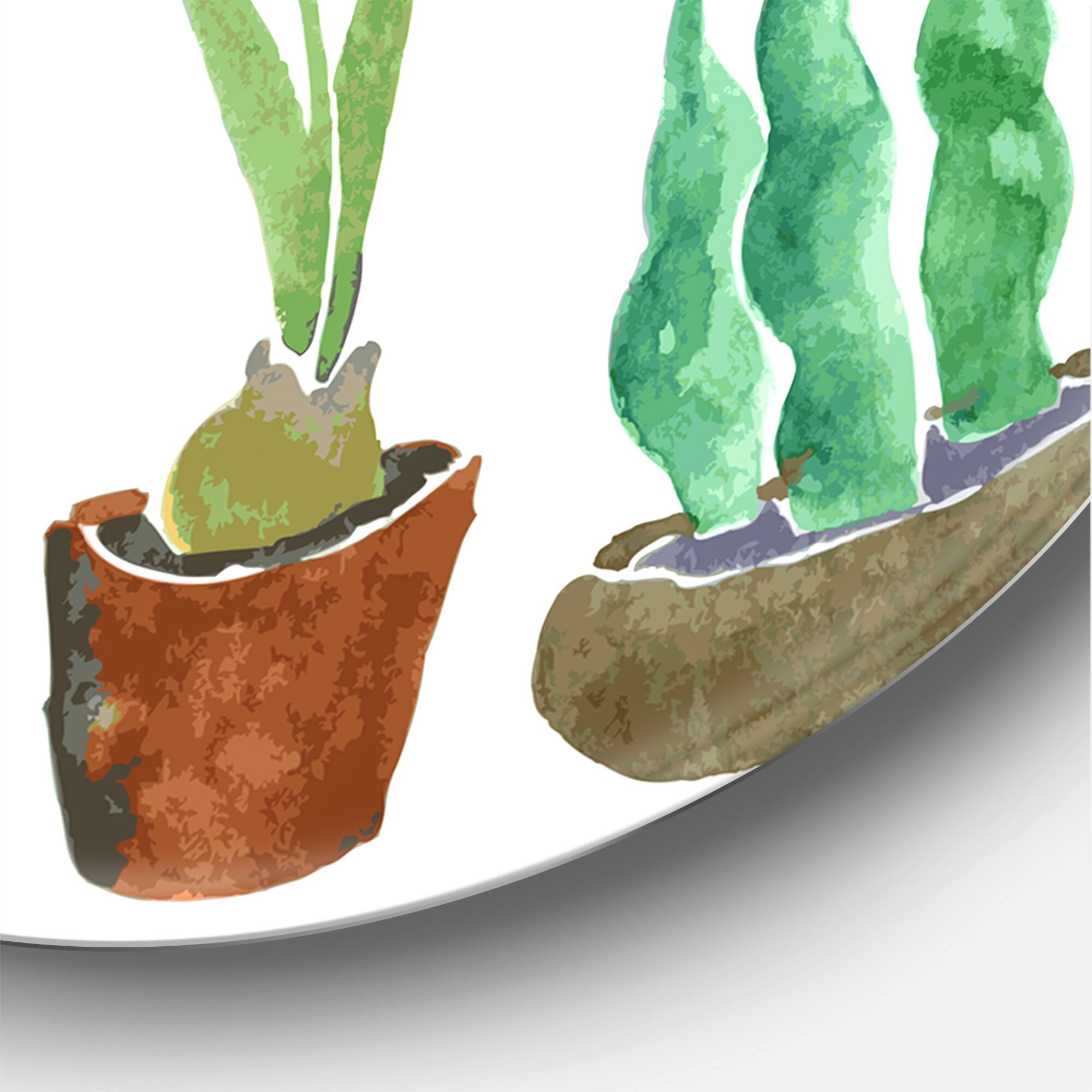 Designart - Eight Potted House Plants - Traditional Metal Circle Wall Art