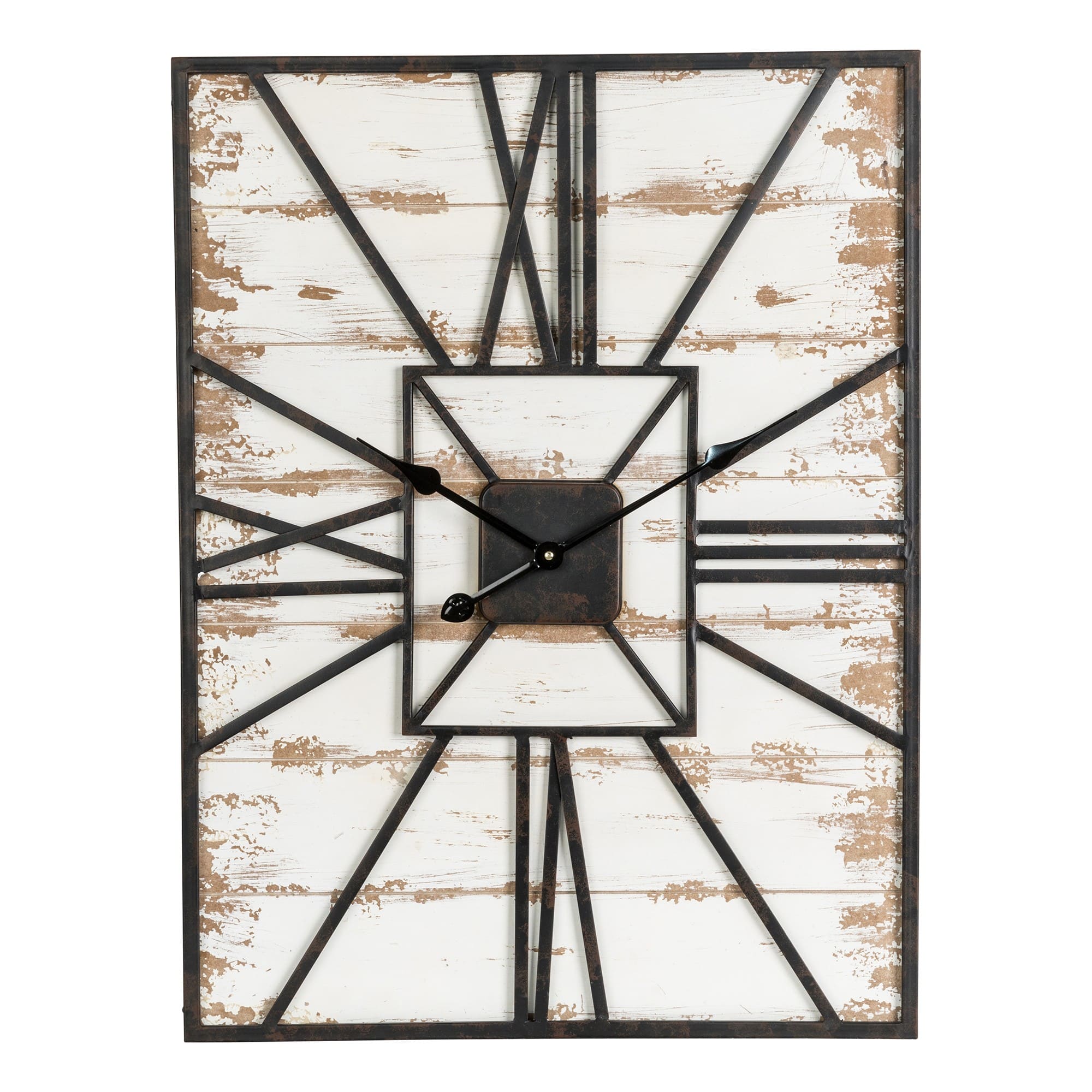 Glitzhome® 31.5" Oversized Farmhouse Wooden & Metal Rectangle Wall Clock