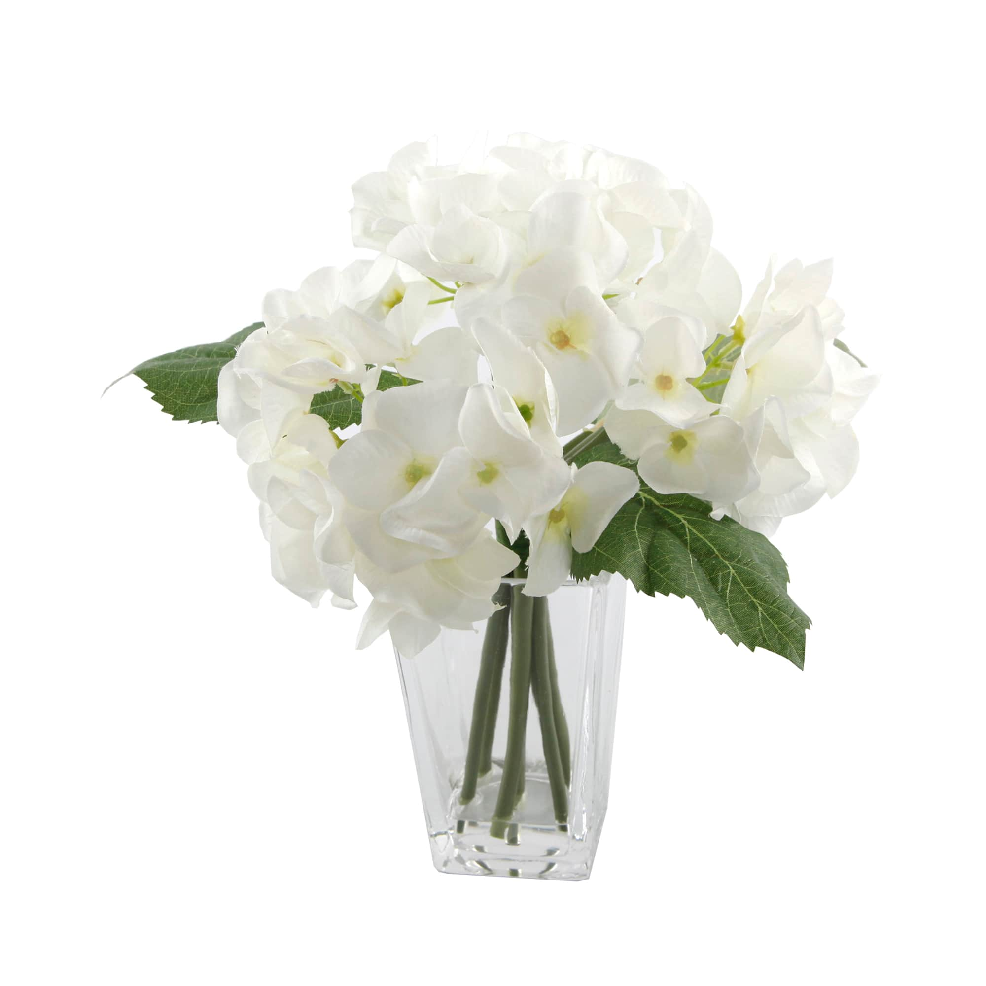 Flora Bunda® 9" White Hydrangeas Mix in Glass Vase