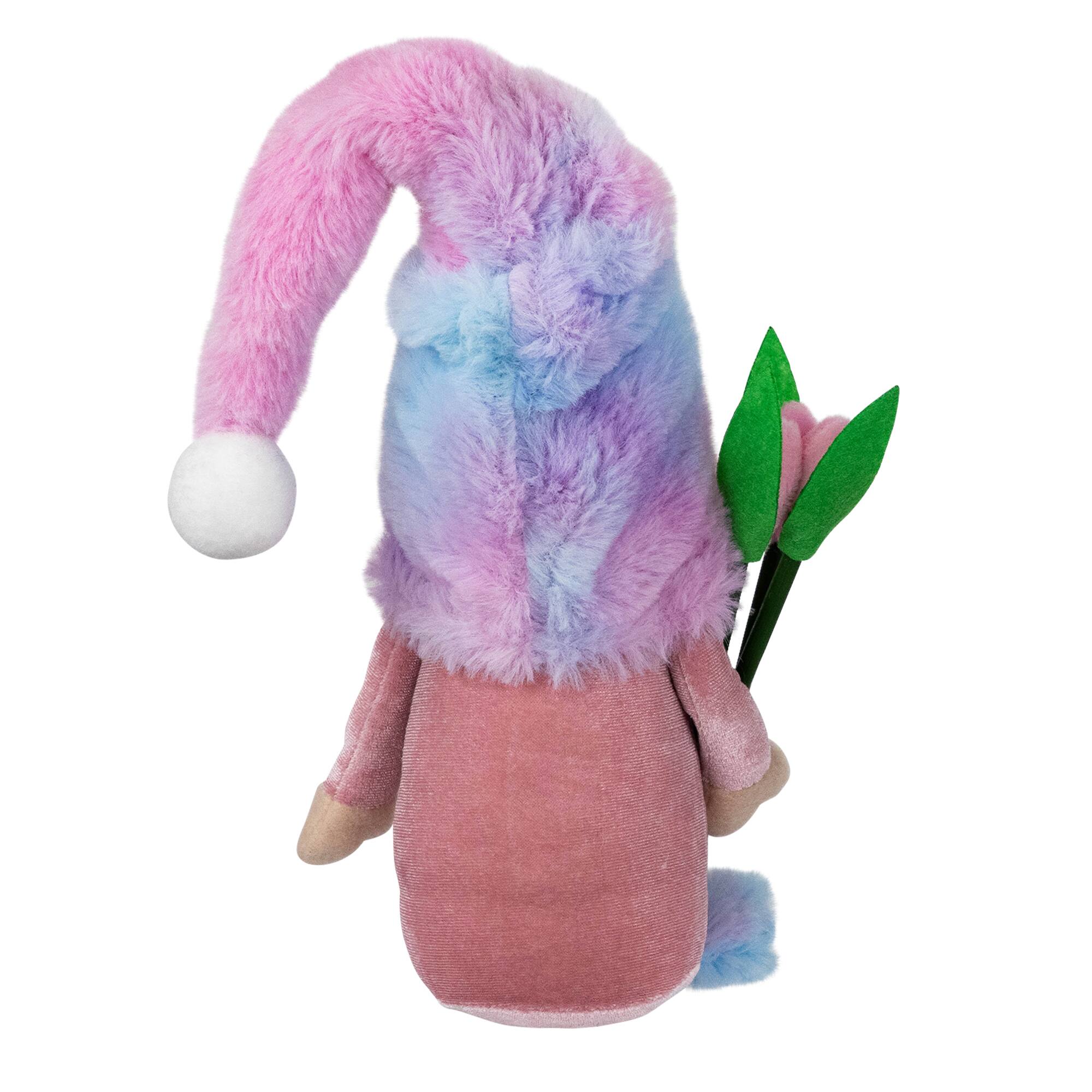 15&#x22; Purple &#x26; Blue Gnome Boy with Tulips Spring Figurine