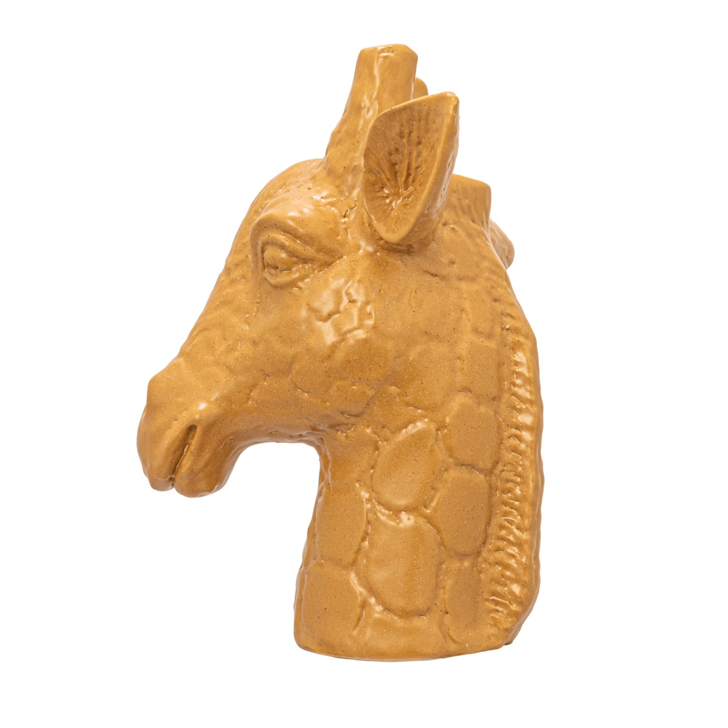 10.25&#x22; Matte Mustard Reactive Glaze Stoneware Giraffe Head Vase