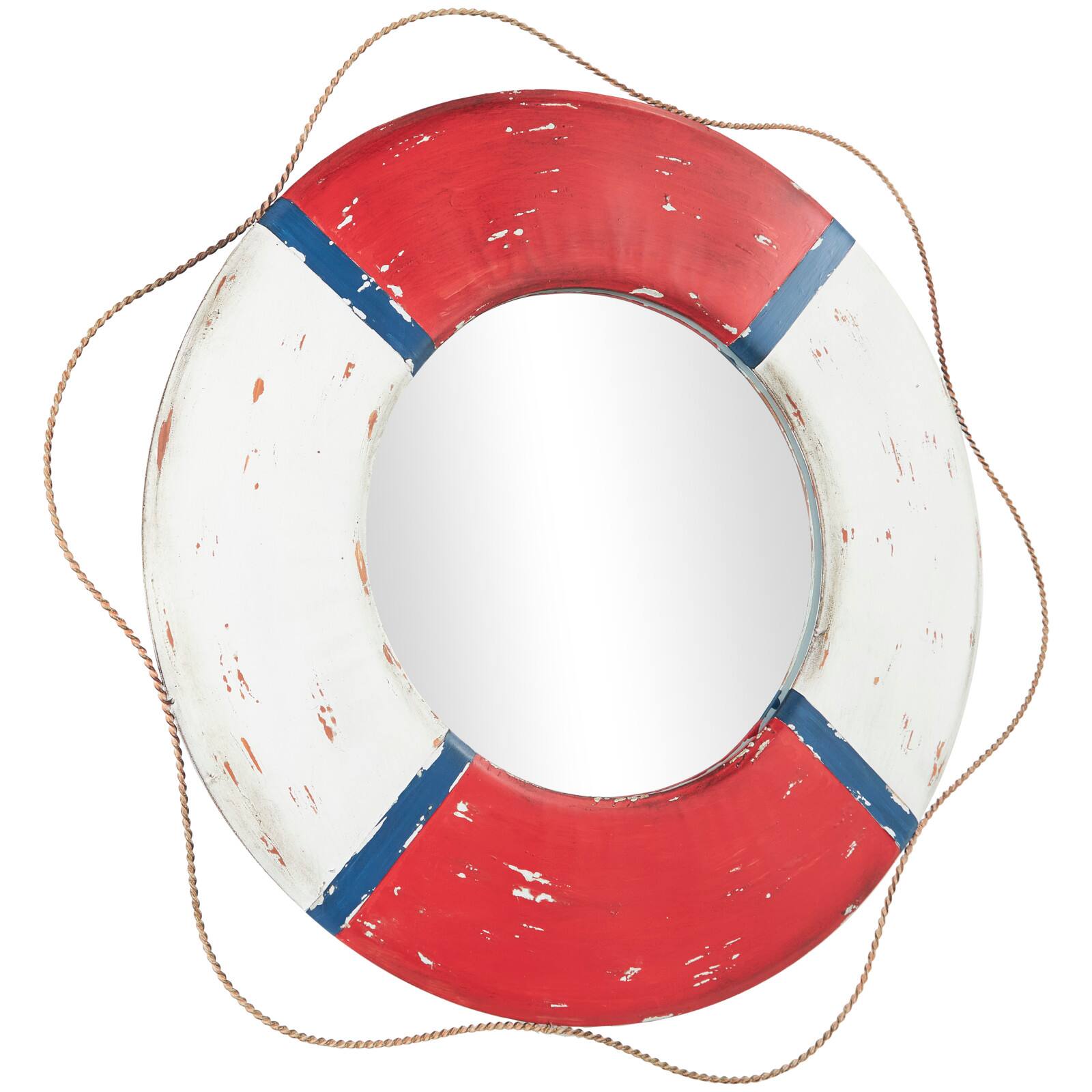 31" Red & White Metal Lifesaver Wall Mirror