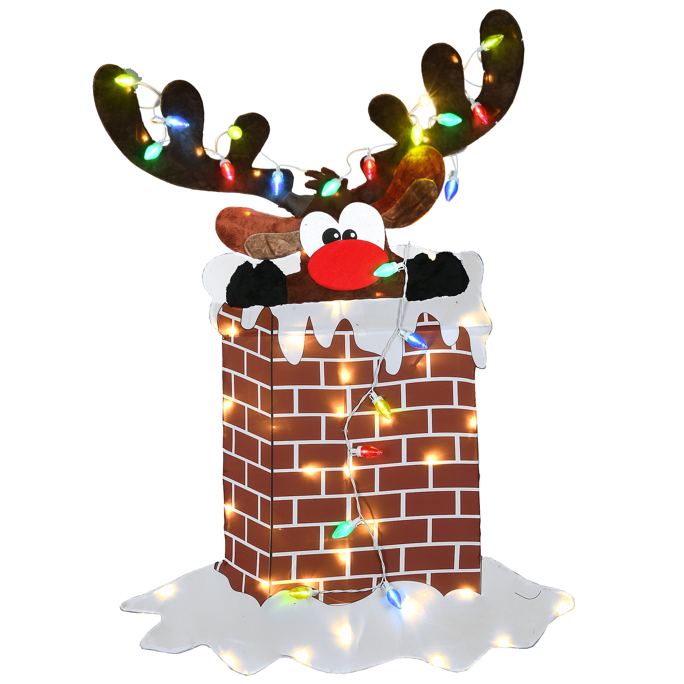 47&#x27;&#x27; Pre-Lit Reindeer Stuck in Chimney Decoration
