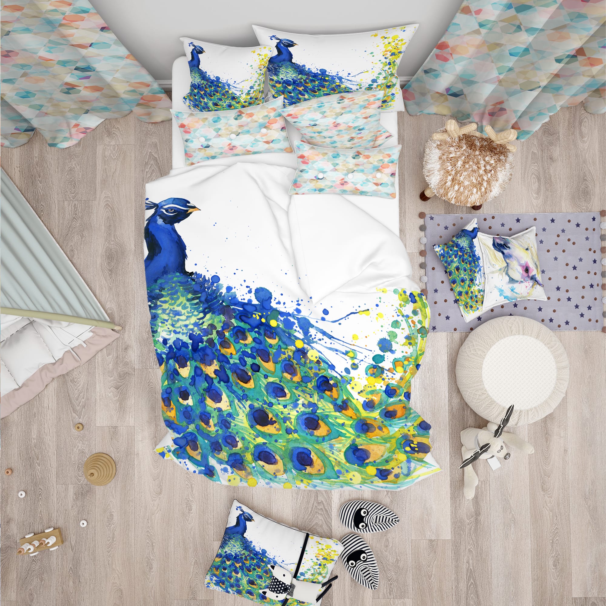 Designart &#x27;Exotic Peacock Watercolor - Modern Duvet Cover Set