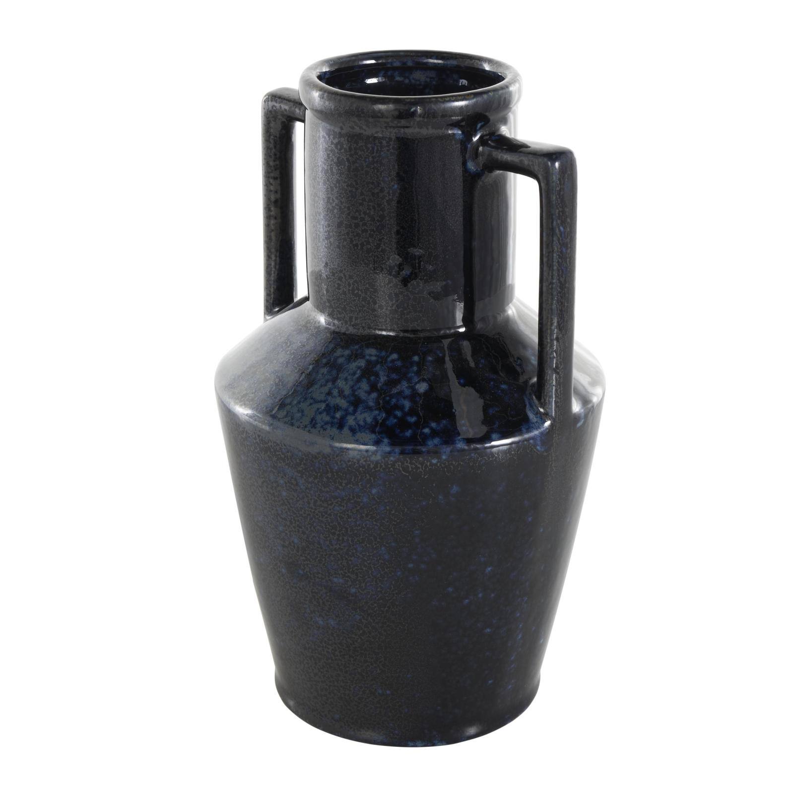 11" Dark Blue Ceramic Ombre Textured Vase with Rectangular Handles