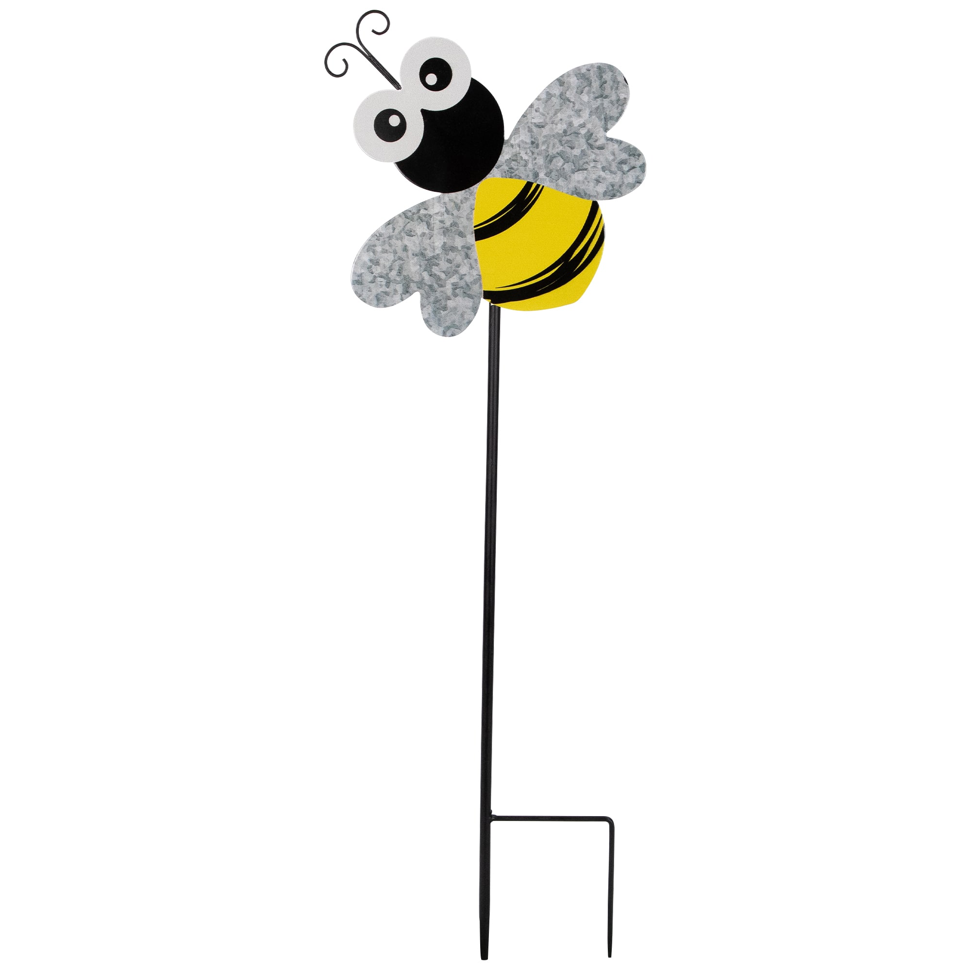 23&#x22; Black &#x26; Yellow Bee Metal Garden Stake 