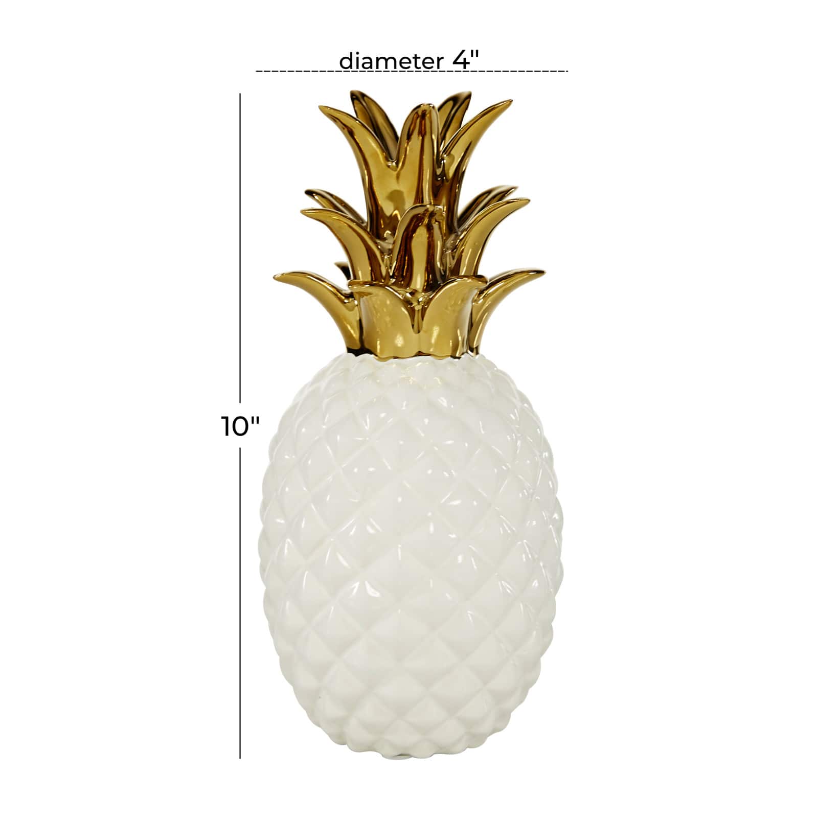 CosmoLiving by Cosmopolitan White Porcelain Modern Decorative Pineapple, 10" x 4" x 4"