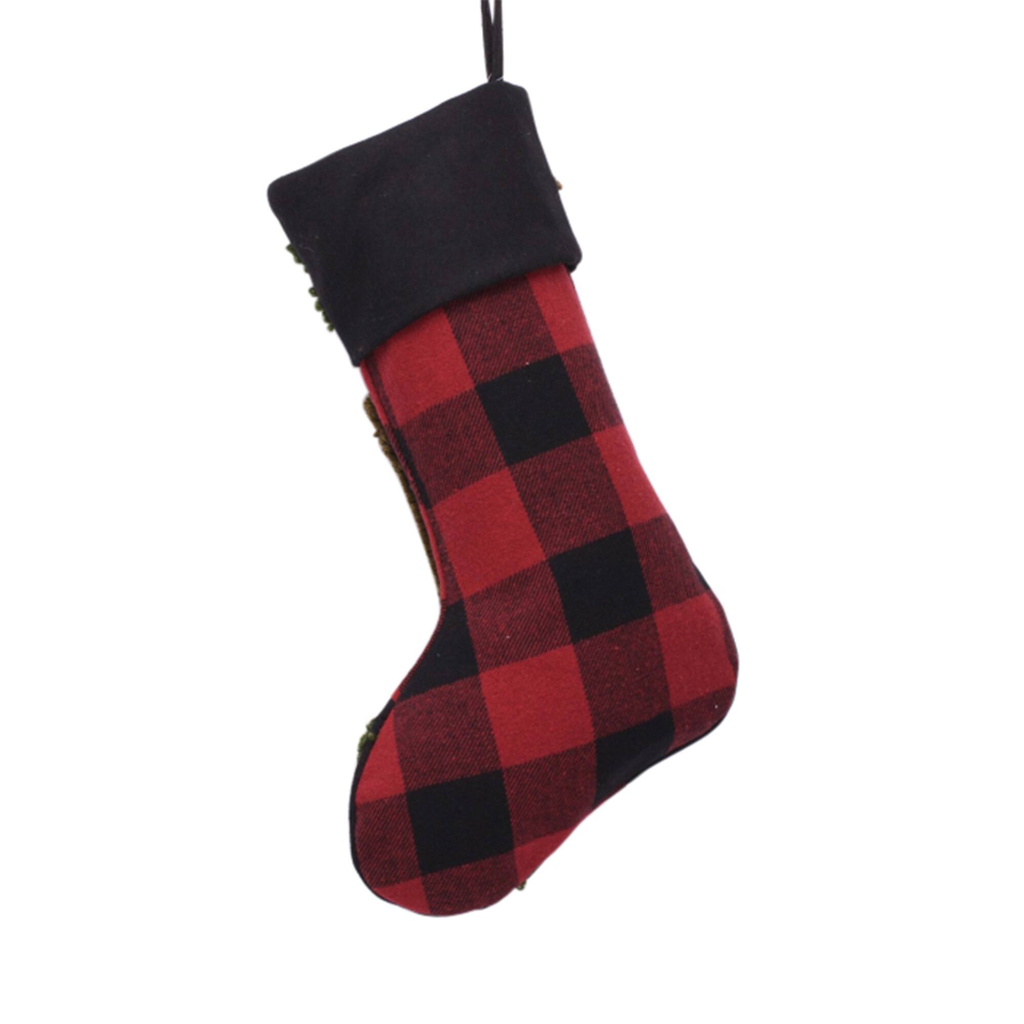 Glitzhome&#xAE; 19&#x22; Plaid Hooked Bear Rug Stocking