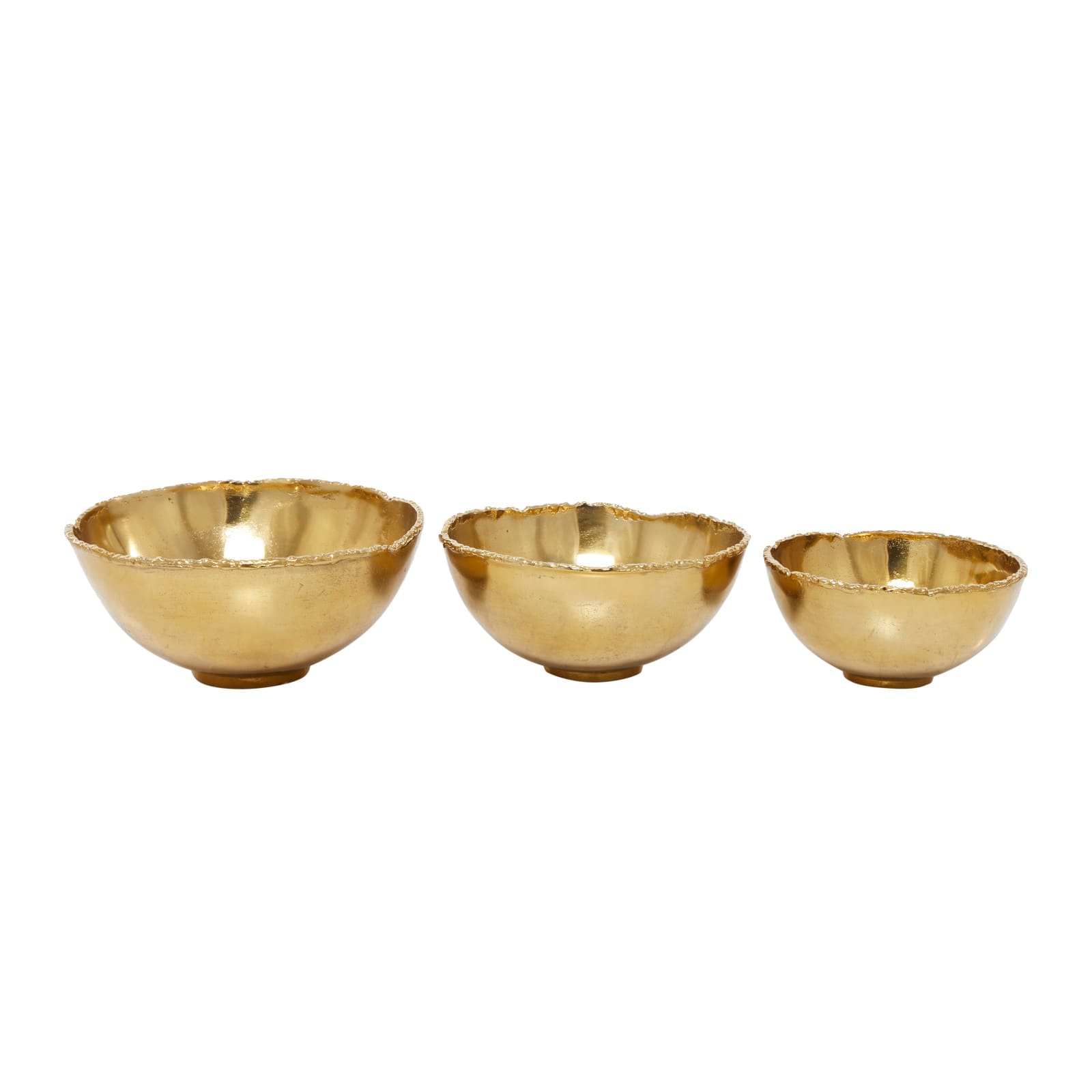 Set of 3&#x22; Gold Aluminum Modern Decorative Bowl, 6&#x22; x 14&#x22; x 14&#x22;