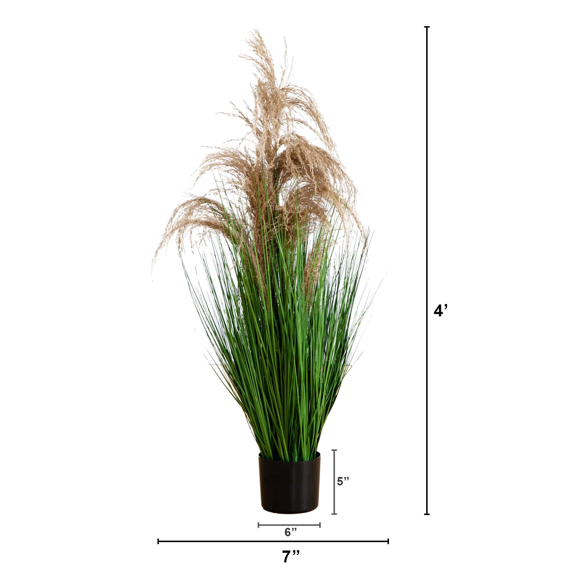 4ft. Green & Brown Artificial Pampas Grass in Black Pot