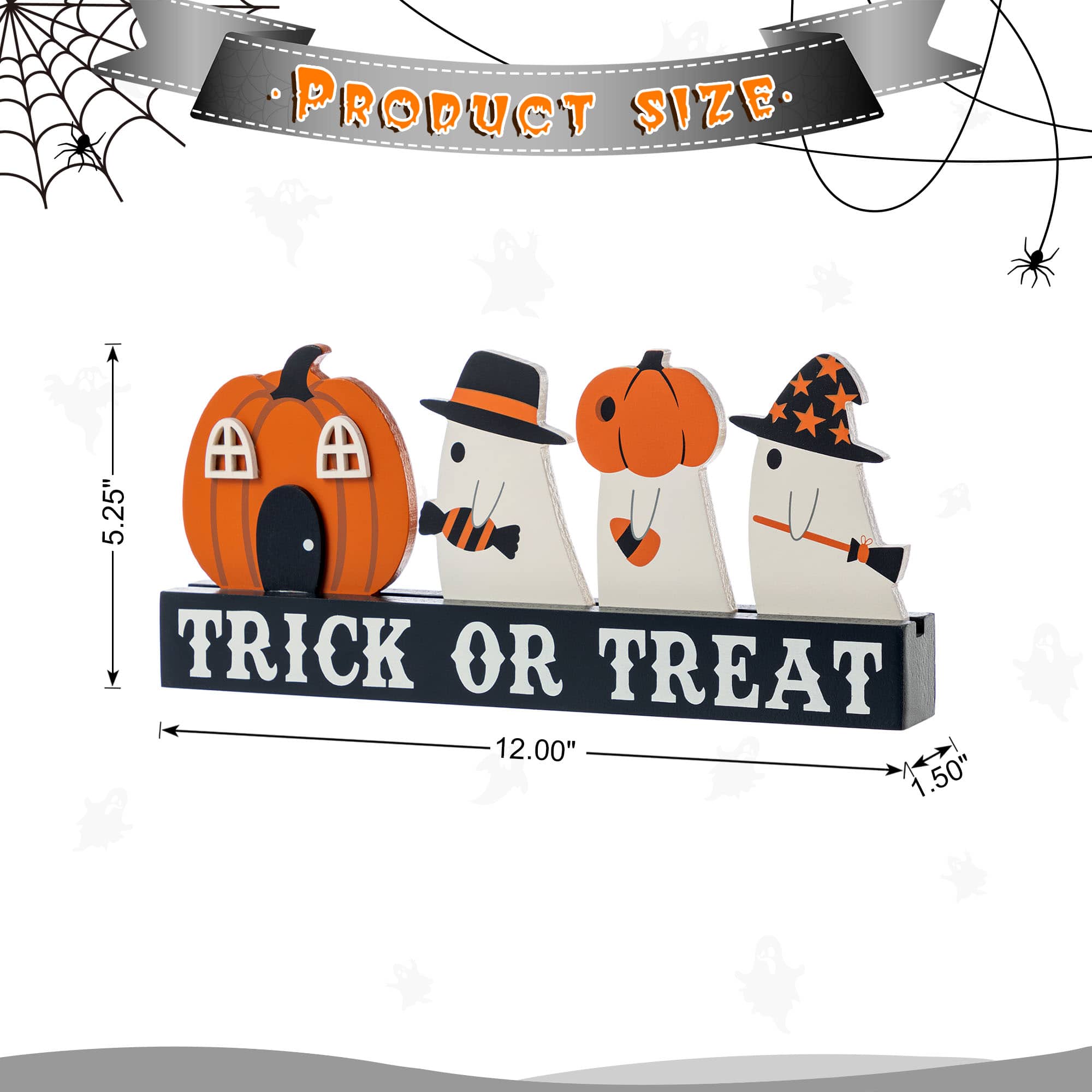 Glitzhome&#xAE; 12&#x22;L Halloween Wooden TRICK OR TREAT Pumpkin &#x26; Ghosts Table Decor