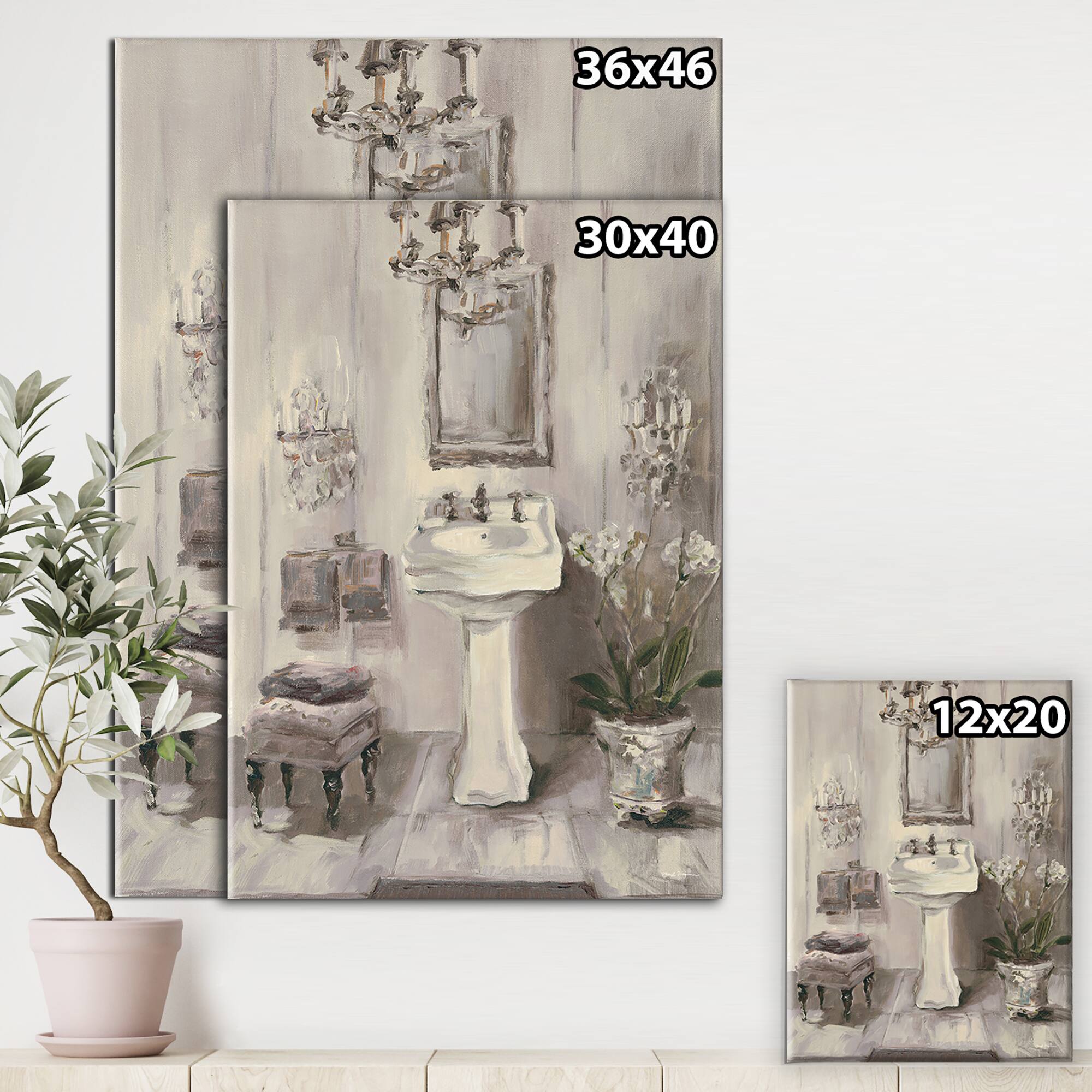 Designart - French Bathroom Vintage II - Traditional Bathroom Gallery-wrapped Canvas