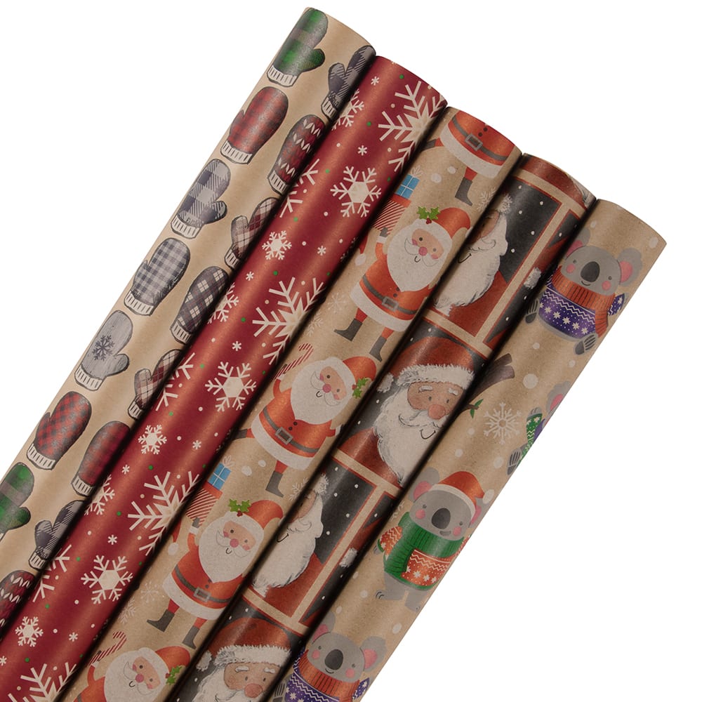 JAM Paper Kids Kraft Christmas Gift Wrap Set, 5ct.