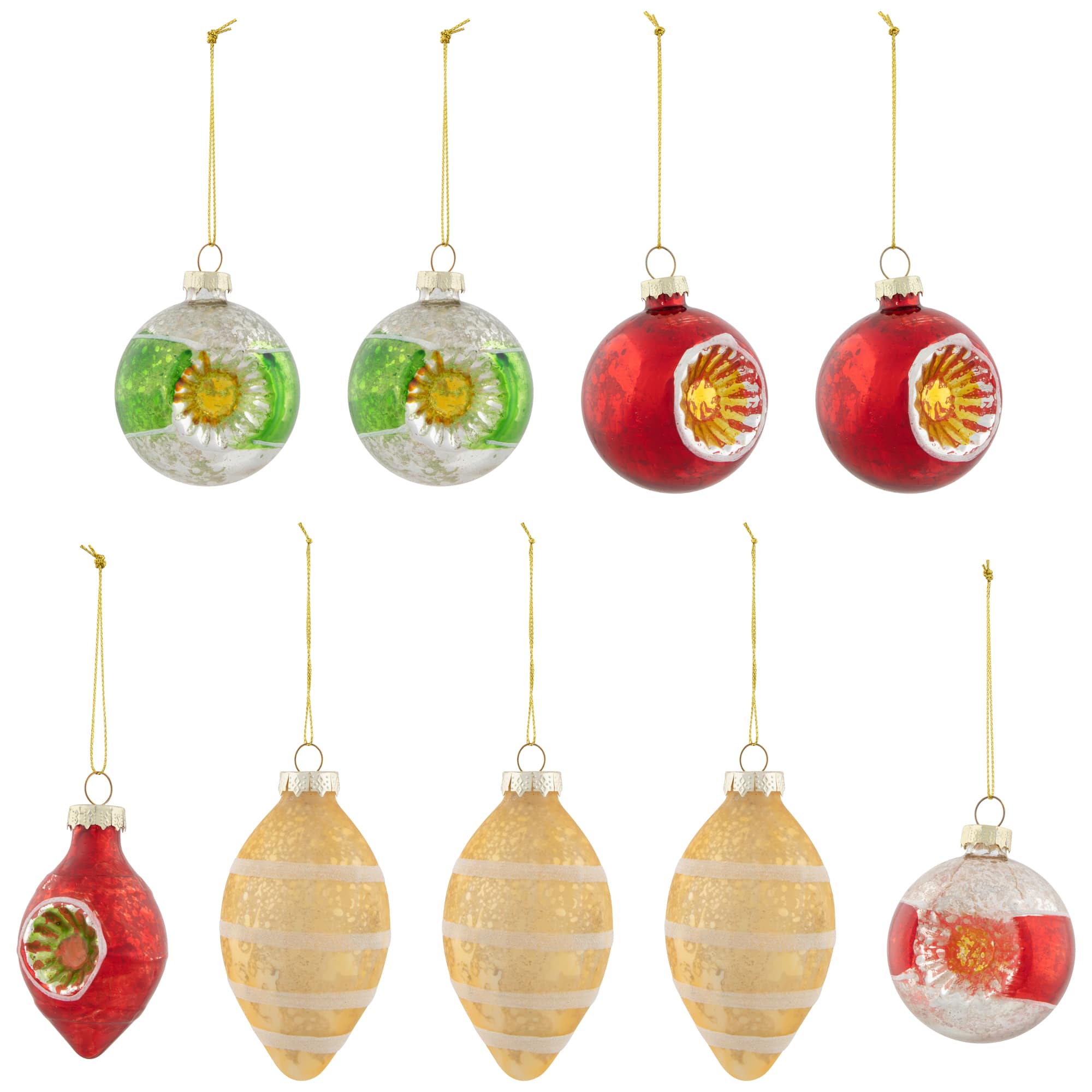 9ct. 2-Finish Silver & Red Glass Retro Reflector Ornaments