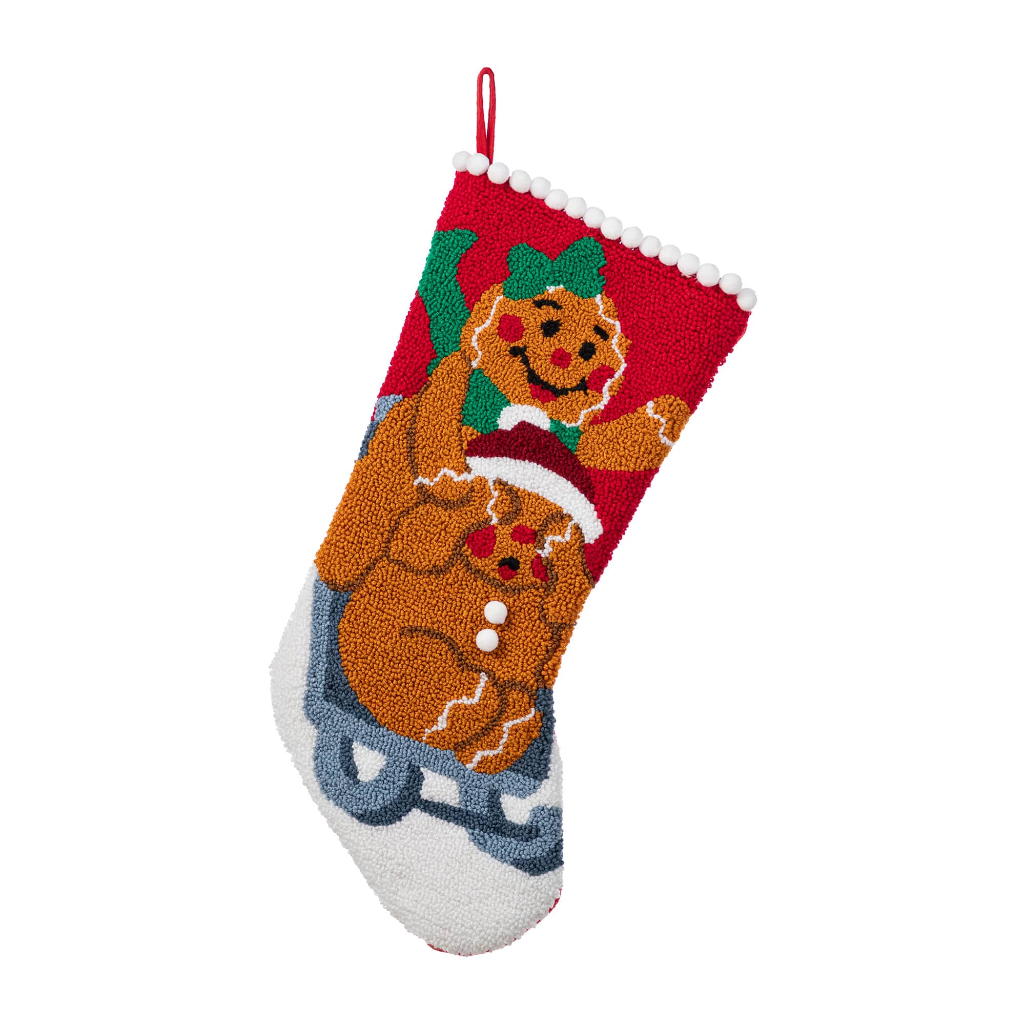 Glitzhome&#xAE; 21&#x22;L Hooked Christmas Gingerbread Man Stocking