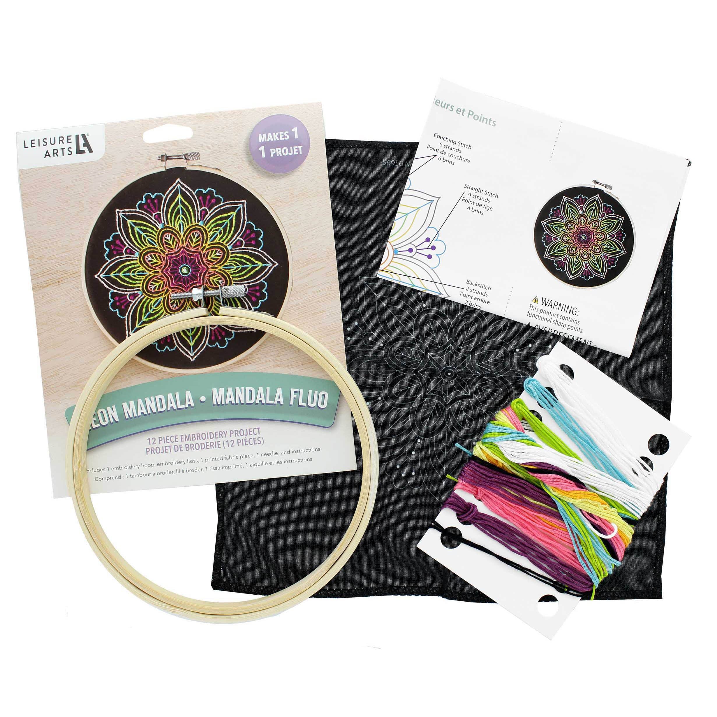 Leisure Arts&#xAE; 6&#x22; Neon Mandala Embroidery Kit