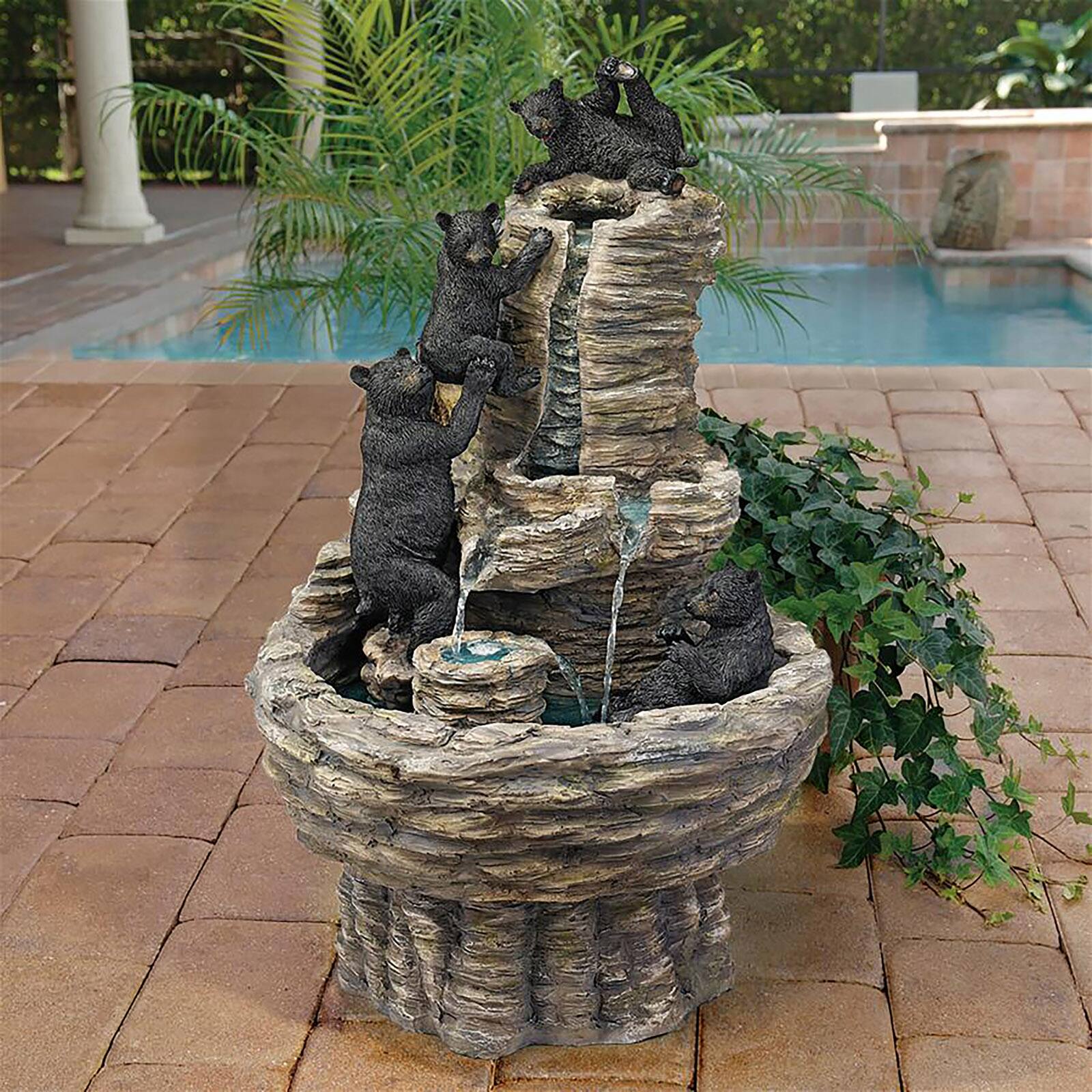 27&#x22; Rocky Mountain Splash Black Bears Garden Fountain