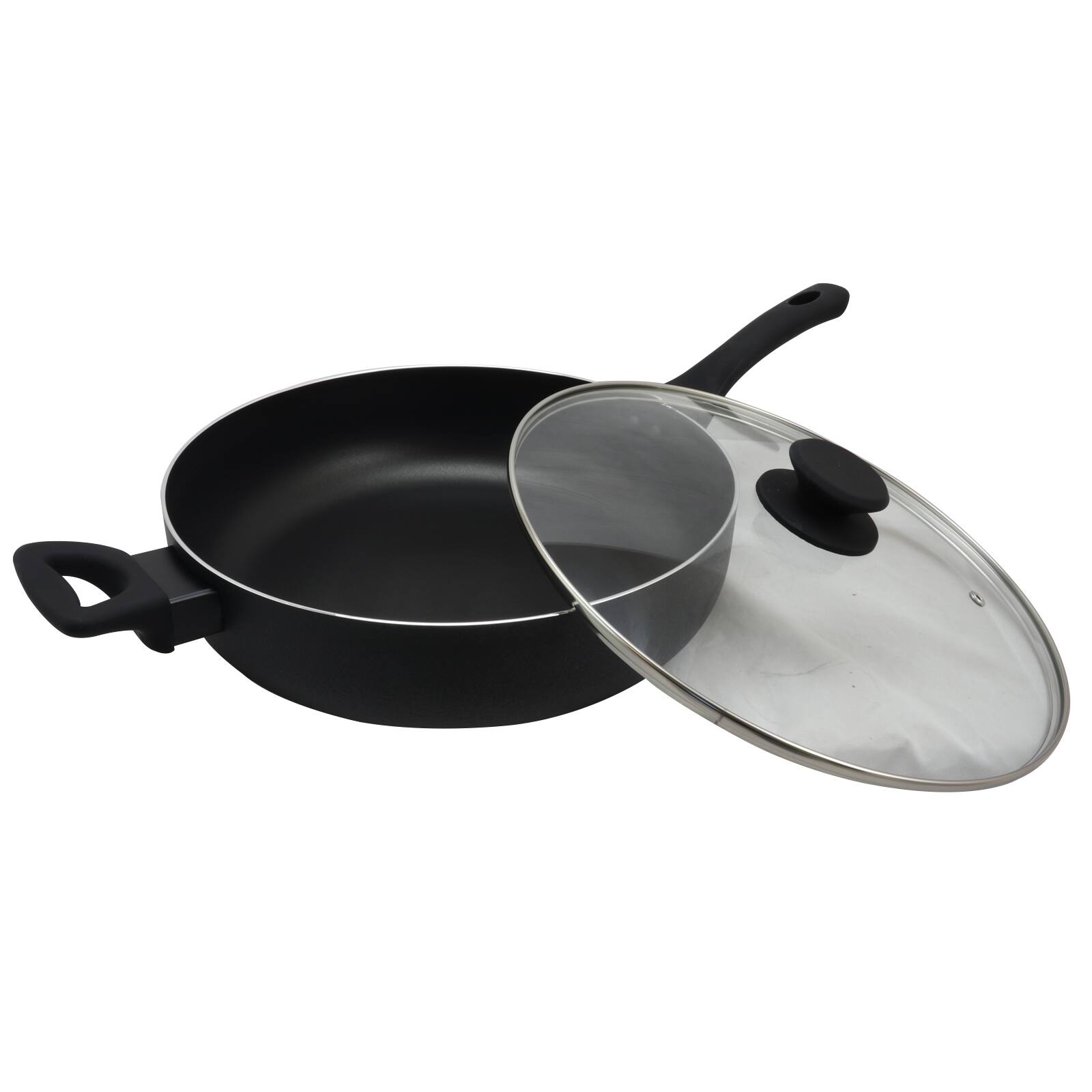 Oster Ashford 5qt. Black Aluminum Saut&#xE9; Pan With Tempered Glass Lid