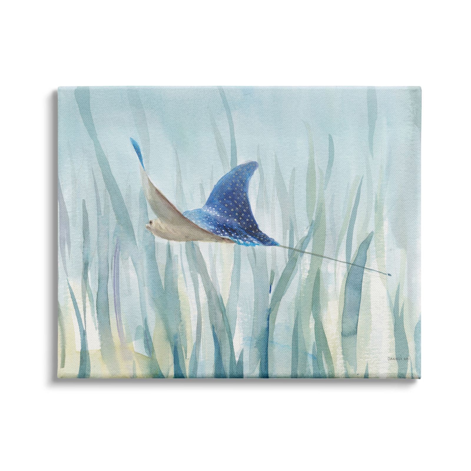 Stupell Industries Stingray Aquatic Animal Ocean Blue Spotted Sea Creature Canvas Wall Art