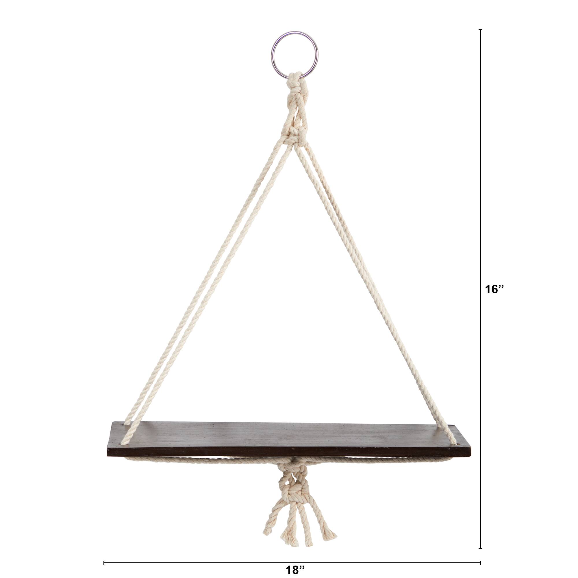 18&#x22; x 16&#x22; Hand Crafted Macrame Wall Hanging with Wooden Shelf