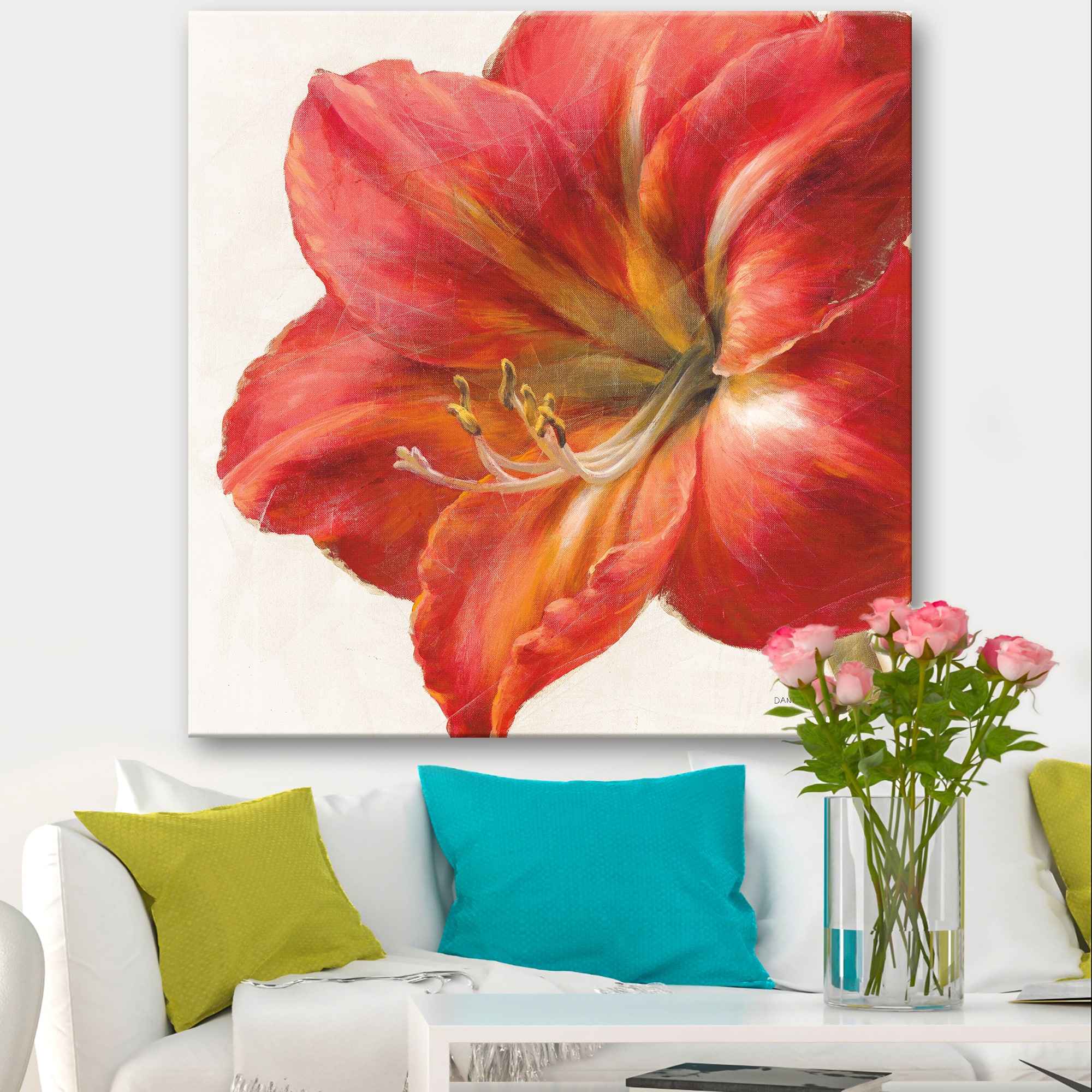 Designart - Vivid Red Amaryllis - Floral & Botanical Canvas Artwork