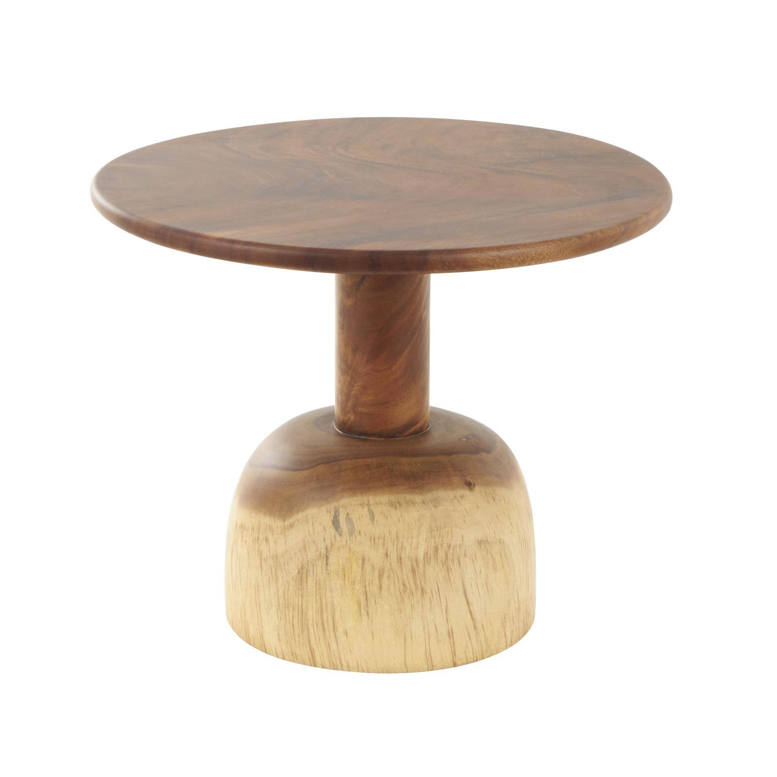 23.75" Brown Wood Handmade Coffee Table with Rounded Block Base