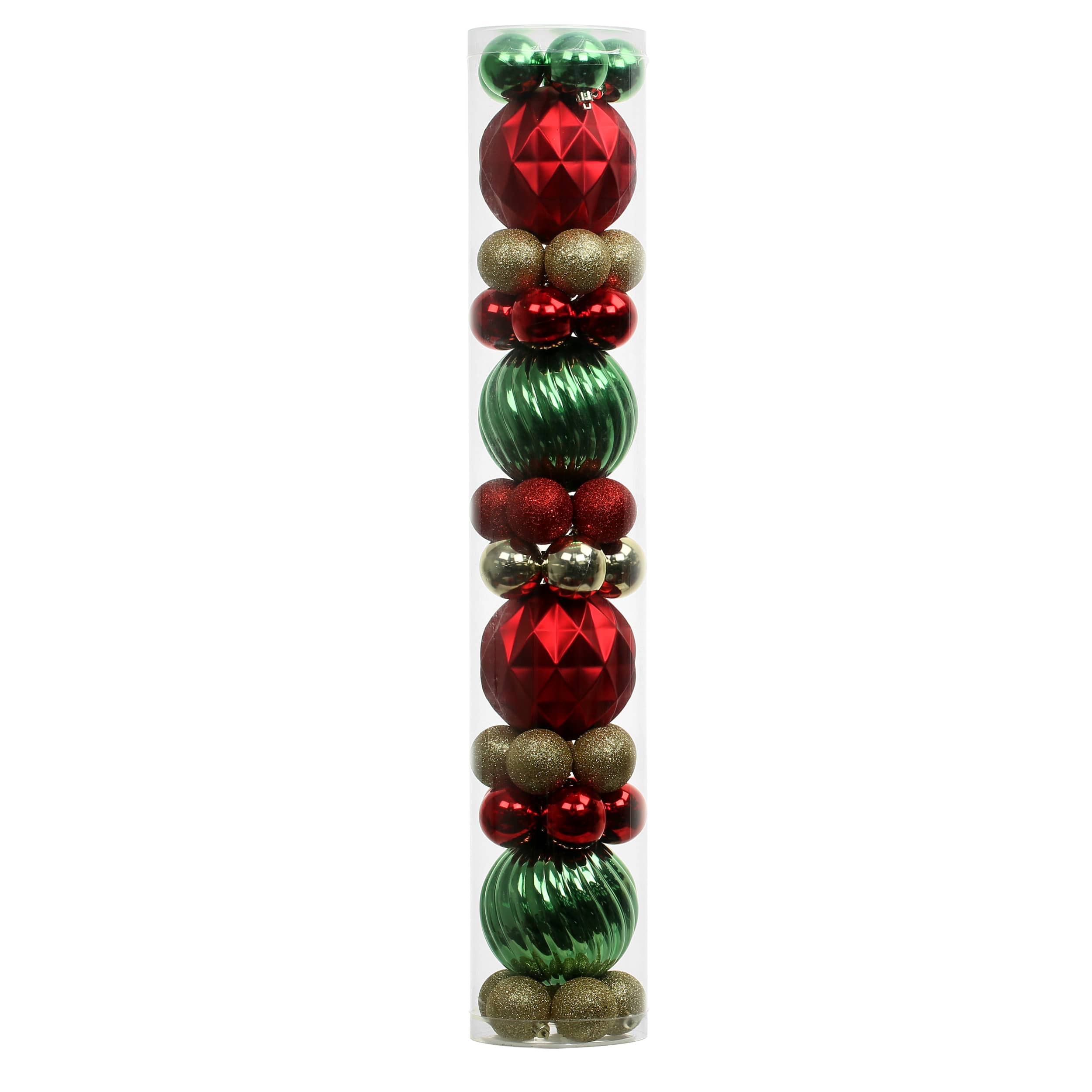 44 Pack 1.8&#x22; &#x26; 4.7&#x22; Red, Green &#x26; Gold Mixed Finish Shatterproof Ball Ornaments by Ashland&#xAE;
