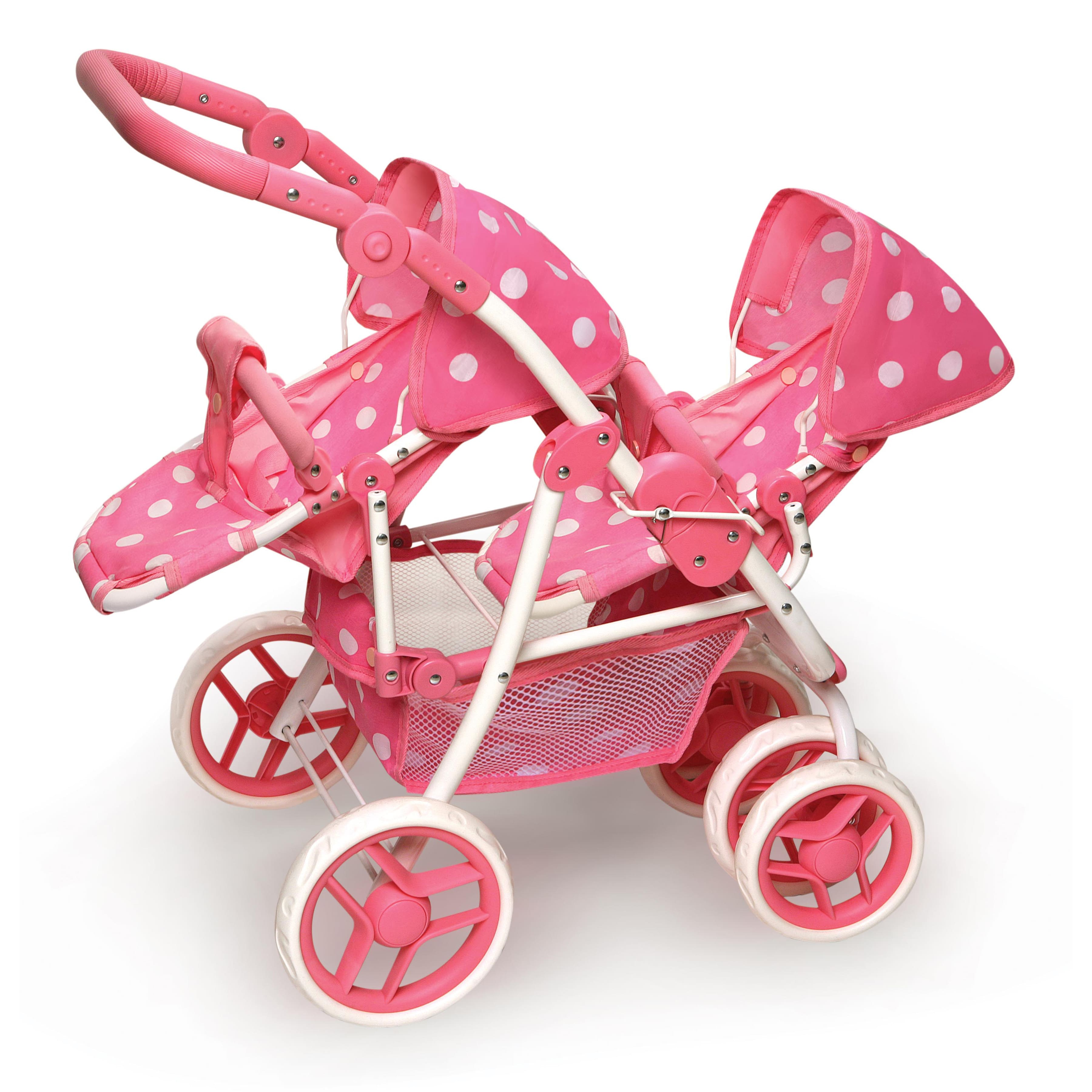 Badger Basket Pink Polka Dot Reversible Double Doll Stroller