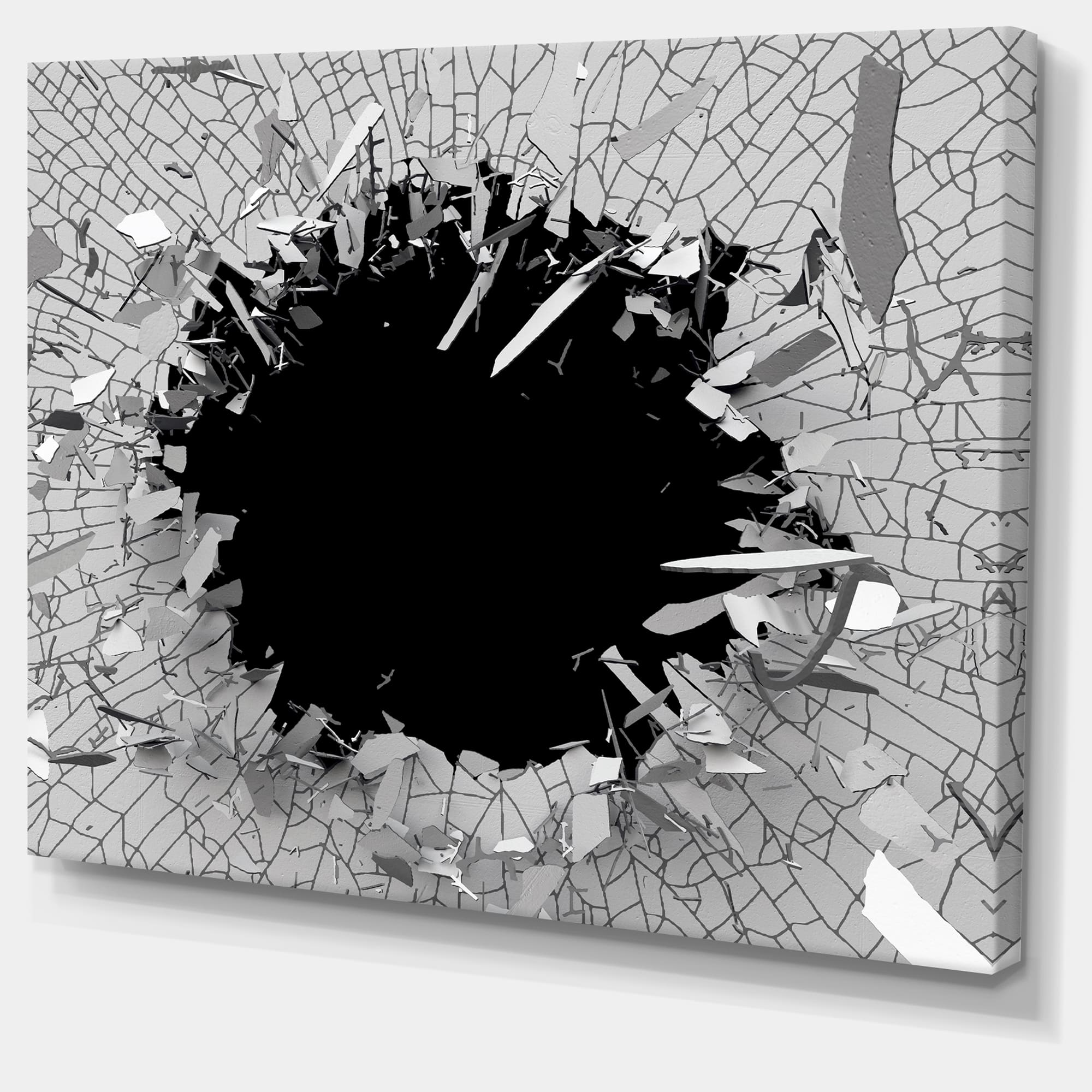 Designart - Abstract Broken Wall 3D Design - Abstract Canvas Wall Art