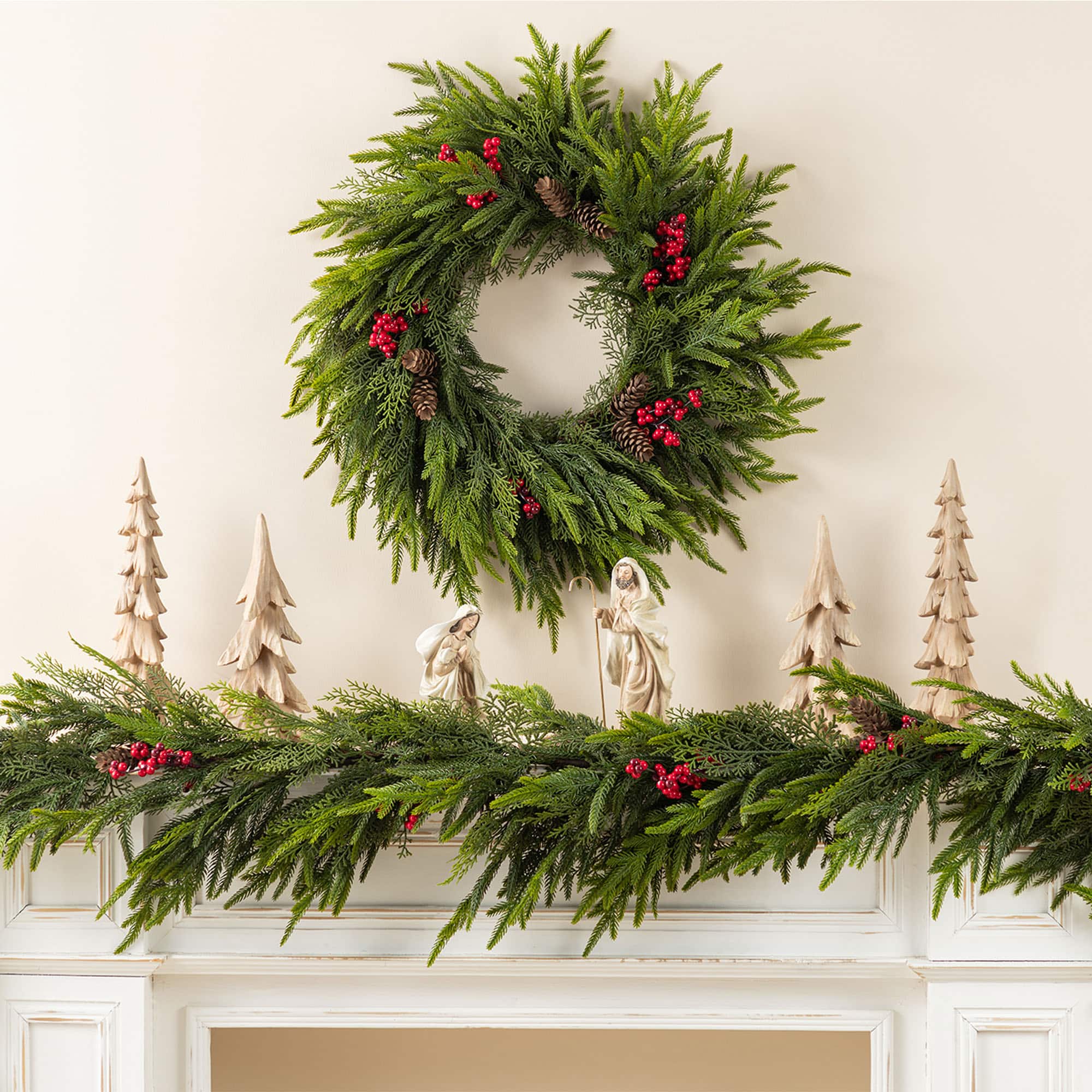 Glitzhome&#xAE; 24&#x22;D Christmas PE Wreath with Pinecones and Red Berries