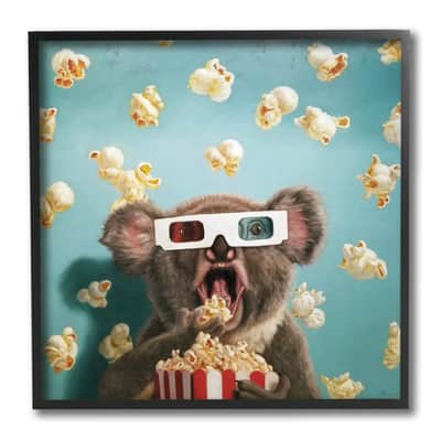 Stupell Industries Adorable Koala Watching Movie with Popcorn, 12" x 12" in Gray | Michaels&reg;