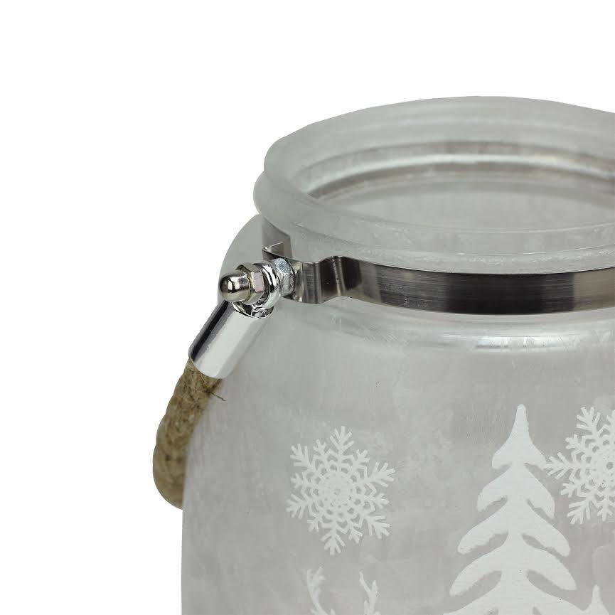 5.5" Silver & Winter Scene Christmas Pillar Candle Lantern