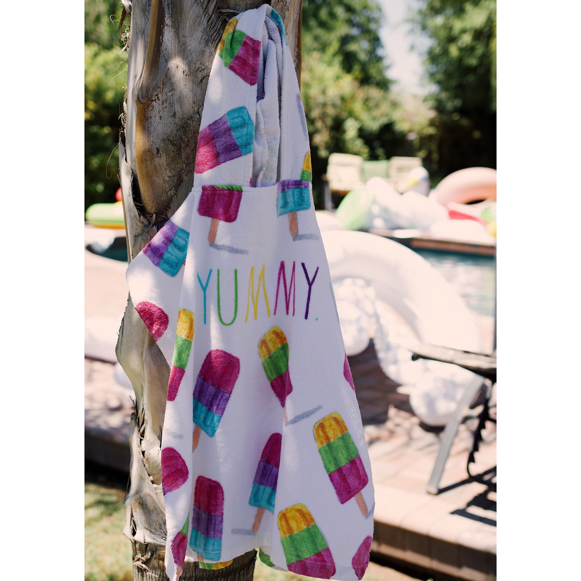 Rae Dunn Yummy Popsicle Kids Hooded Towel &#x26; Beach Ball Set