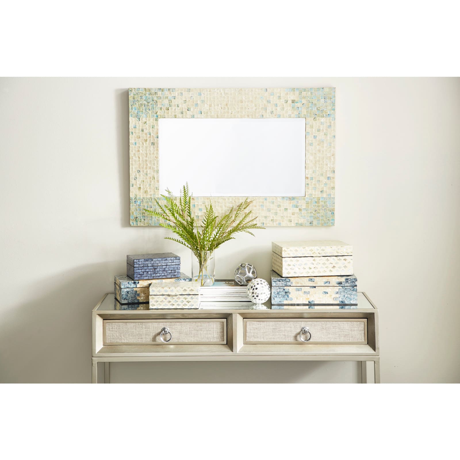 Coastal Rectangular White Wooden Zigzag Decorative Box Set