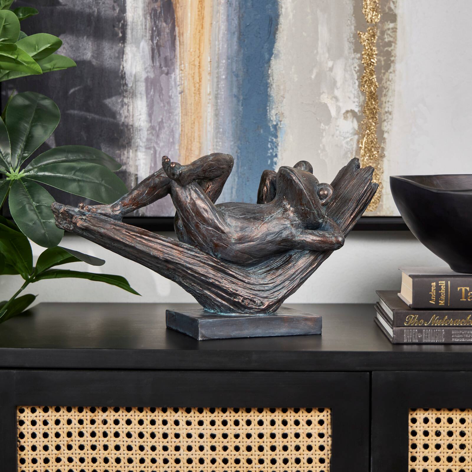 16&#x22; Bronze Frog Patina Relaxing Sculpture