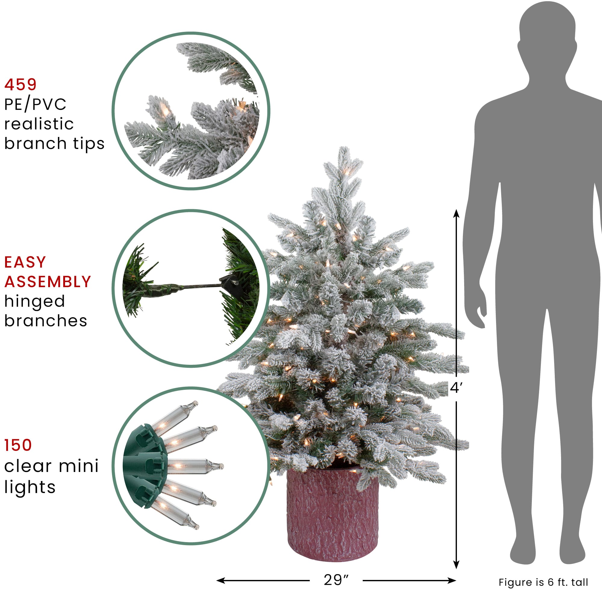 4ft. Pre-Lit Flocked Saratoga Spruce Artificial Christmas Tree in Decorative Pot, Clear Lights