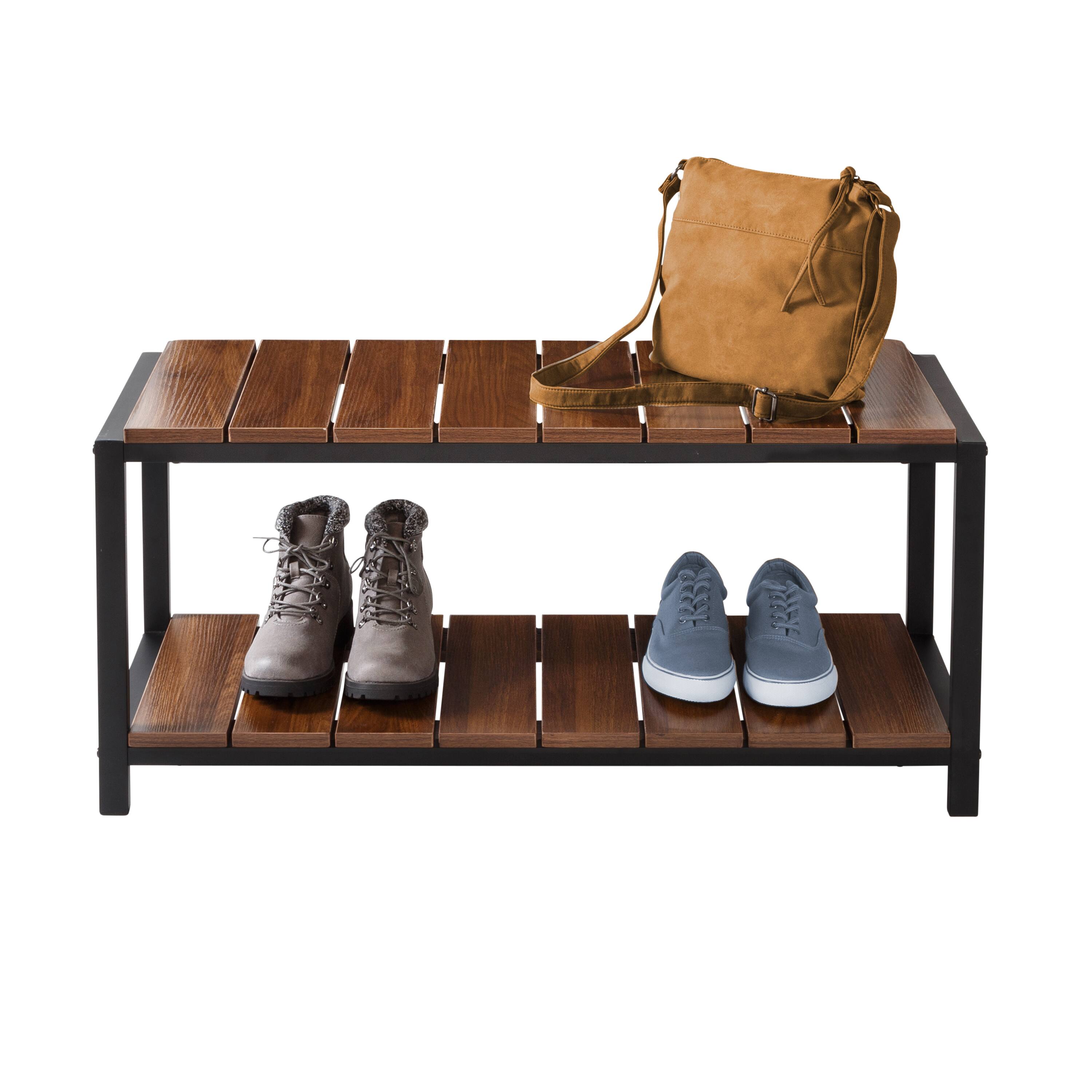 Honey Can Do Walnut 2-Tier Entryway Shoe Bench