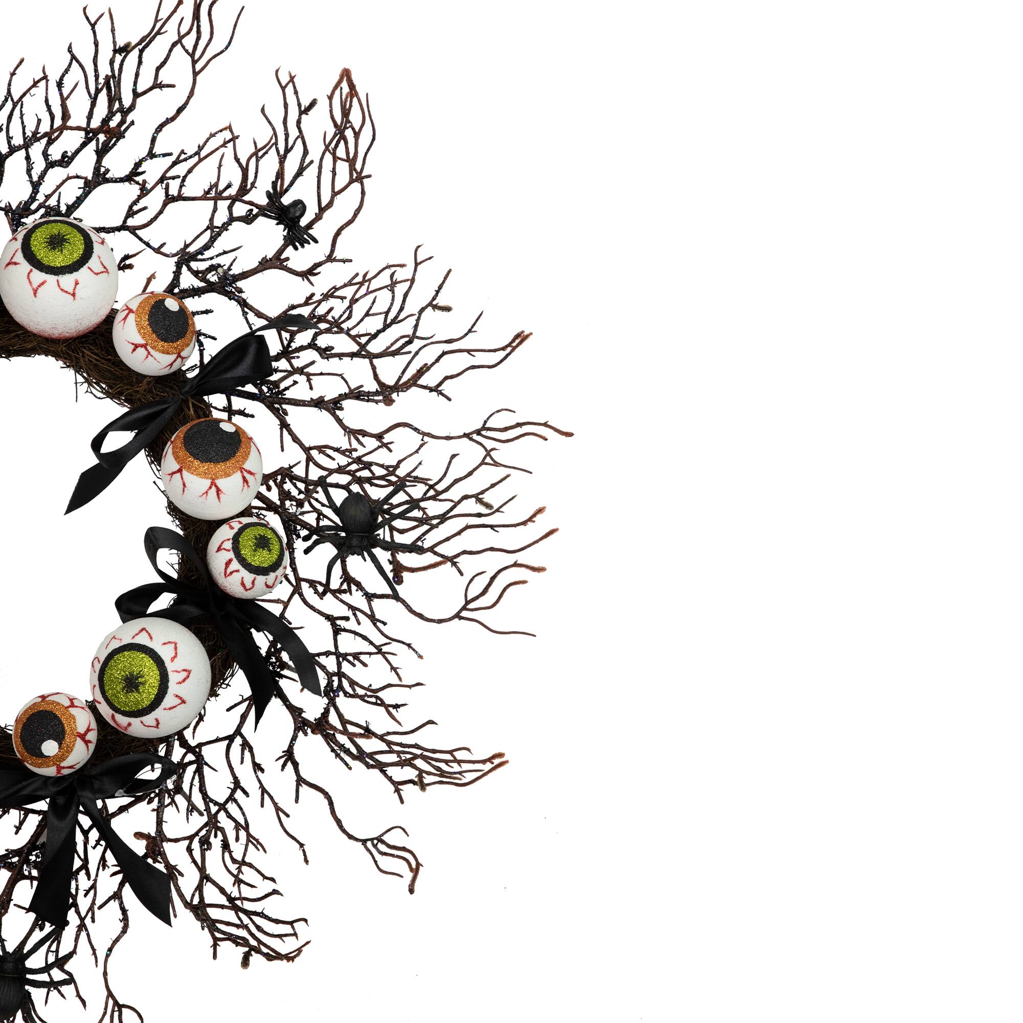 24&#x27;&#x27; Unlit Eyeballs and Spiders Halloween Twig Wreath