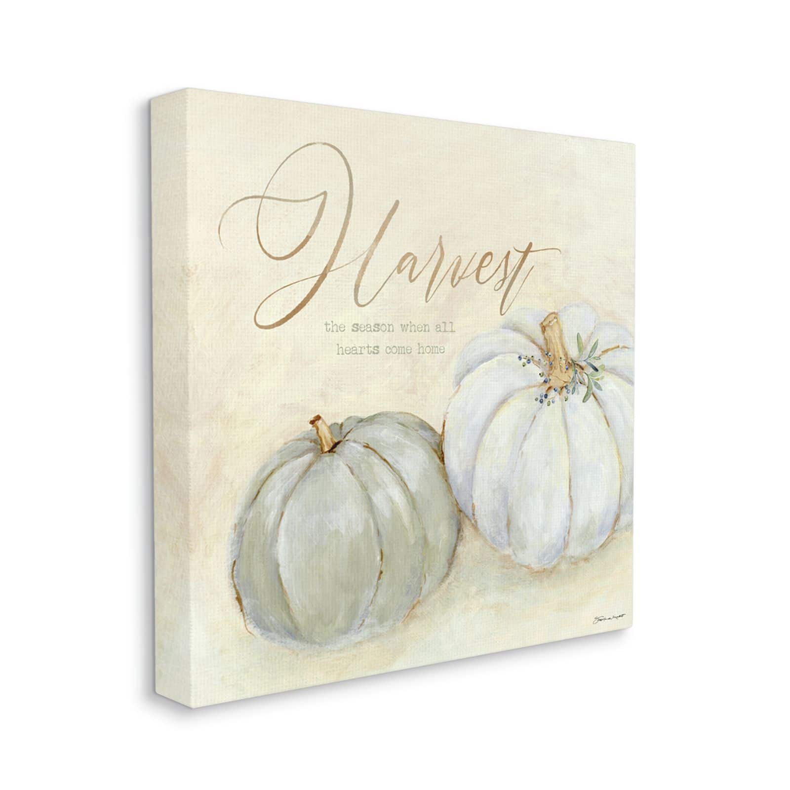 Stupell Industries Harvest Grey Pumpkins Autumn Fall Seasonal Word Design Canvas Wall Art