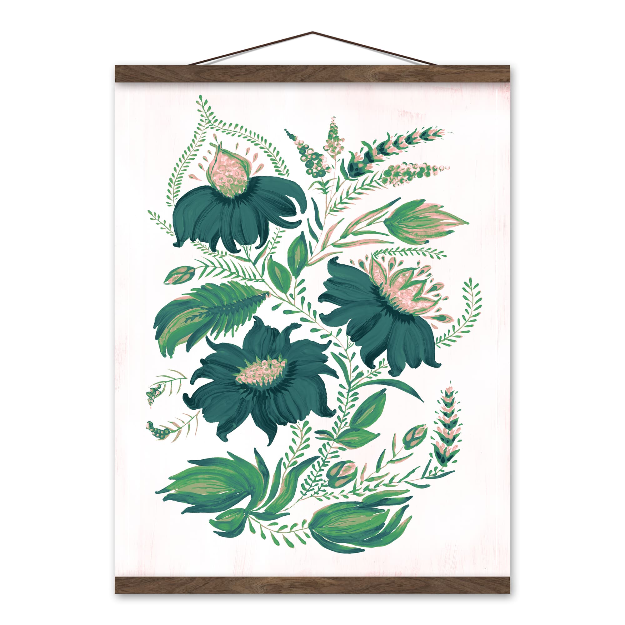 Folk Floral Pattern Teak Hanging Canvas